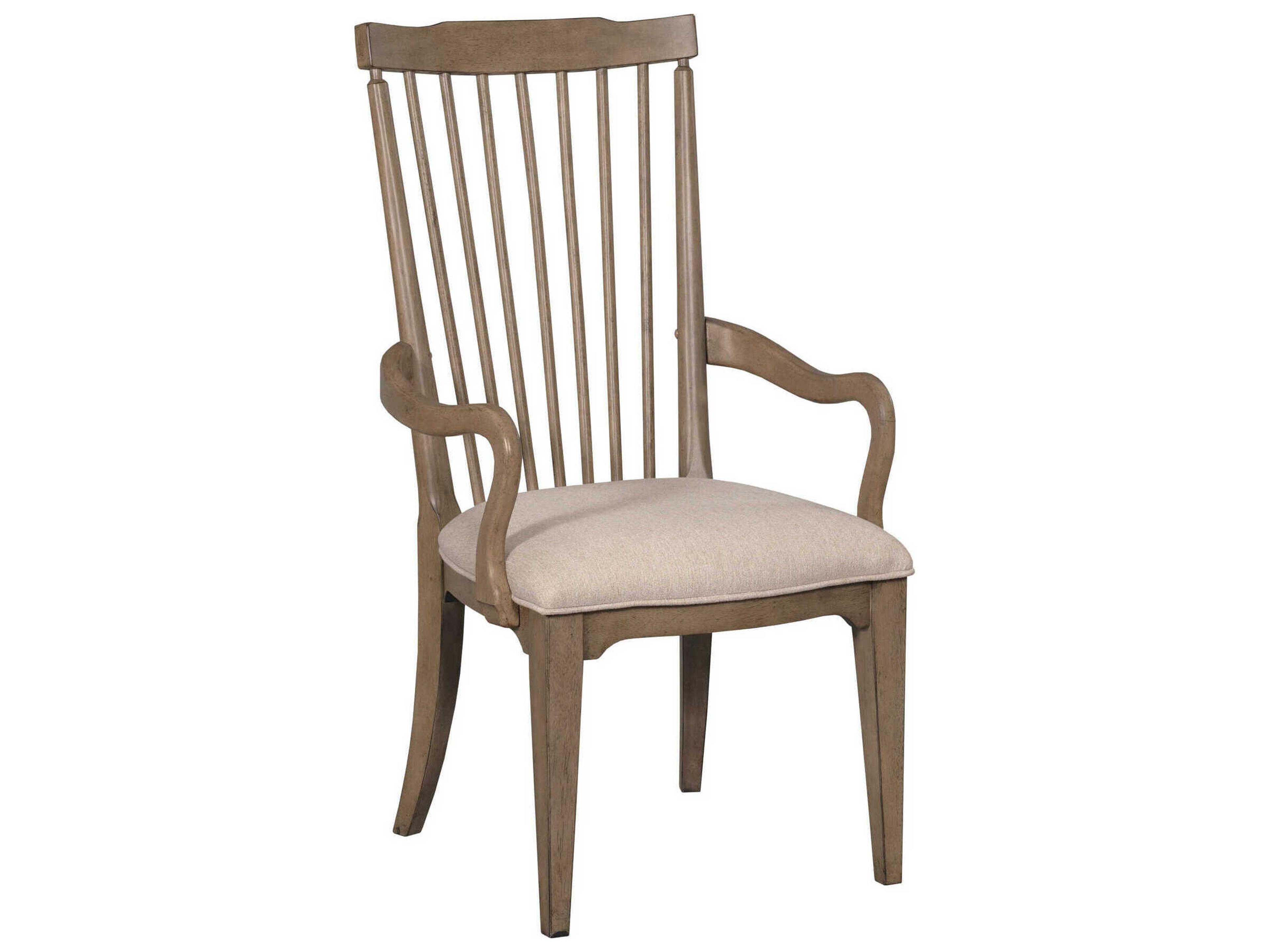American Drew Carmine Vincent Oak Wood Brown Upholstered Arm Dining Chair