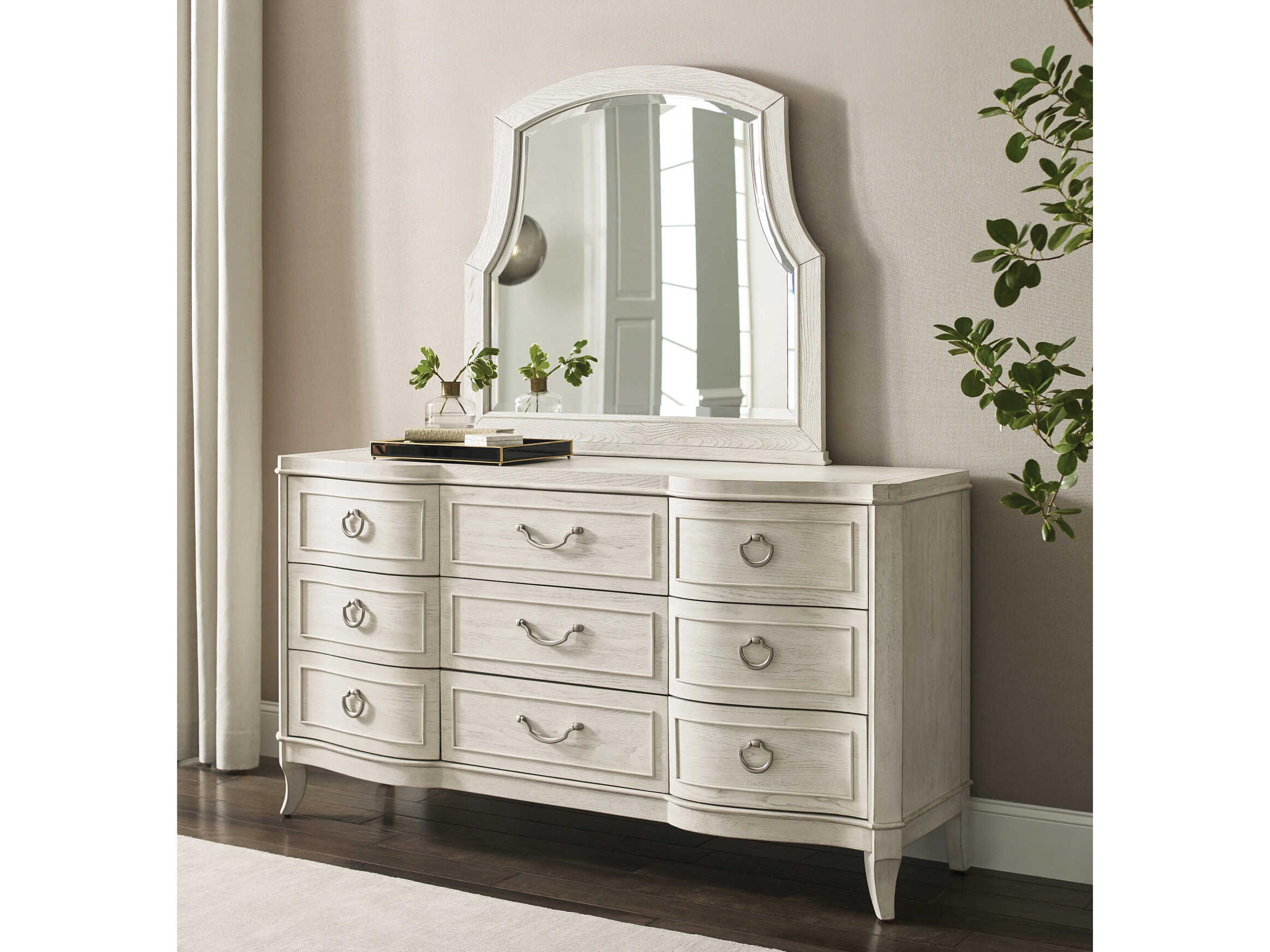 American Drew Harmony White Oak Wood Dresser with Mirror