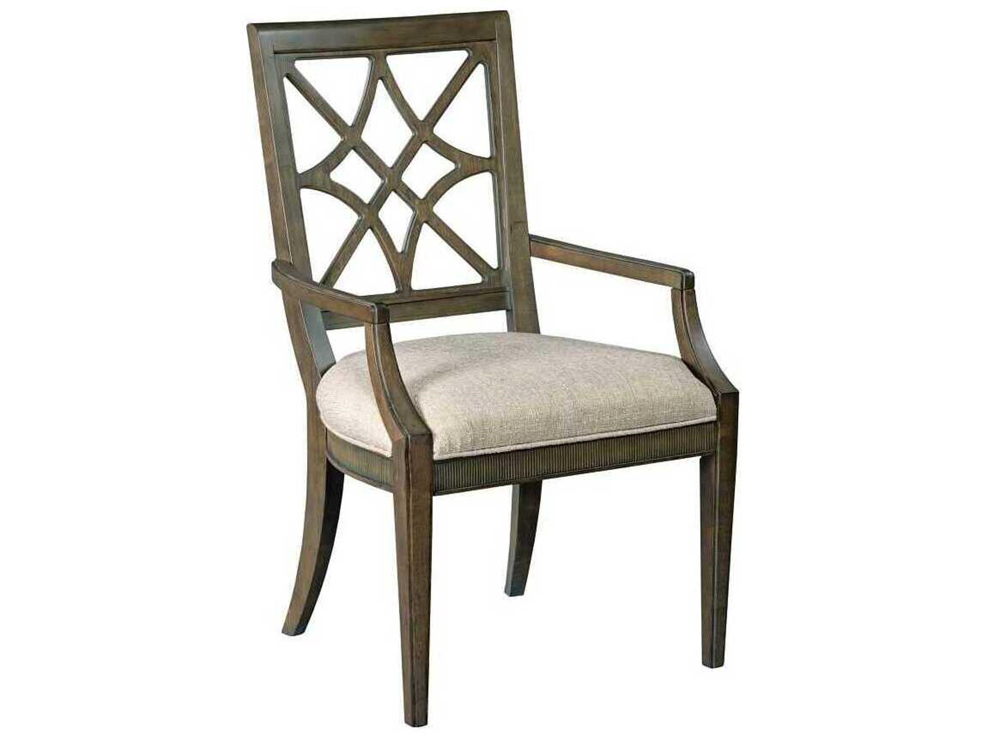 American Drew Savona Genieve Elm Wood Gray Upholstered Arm Dining Chair