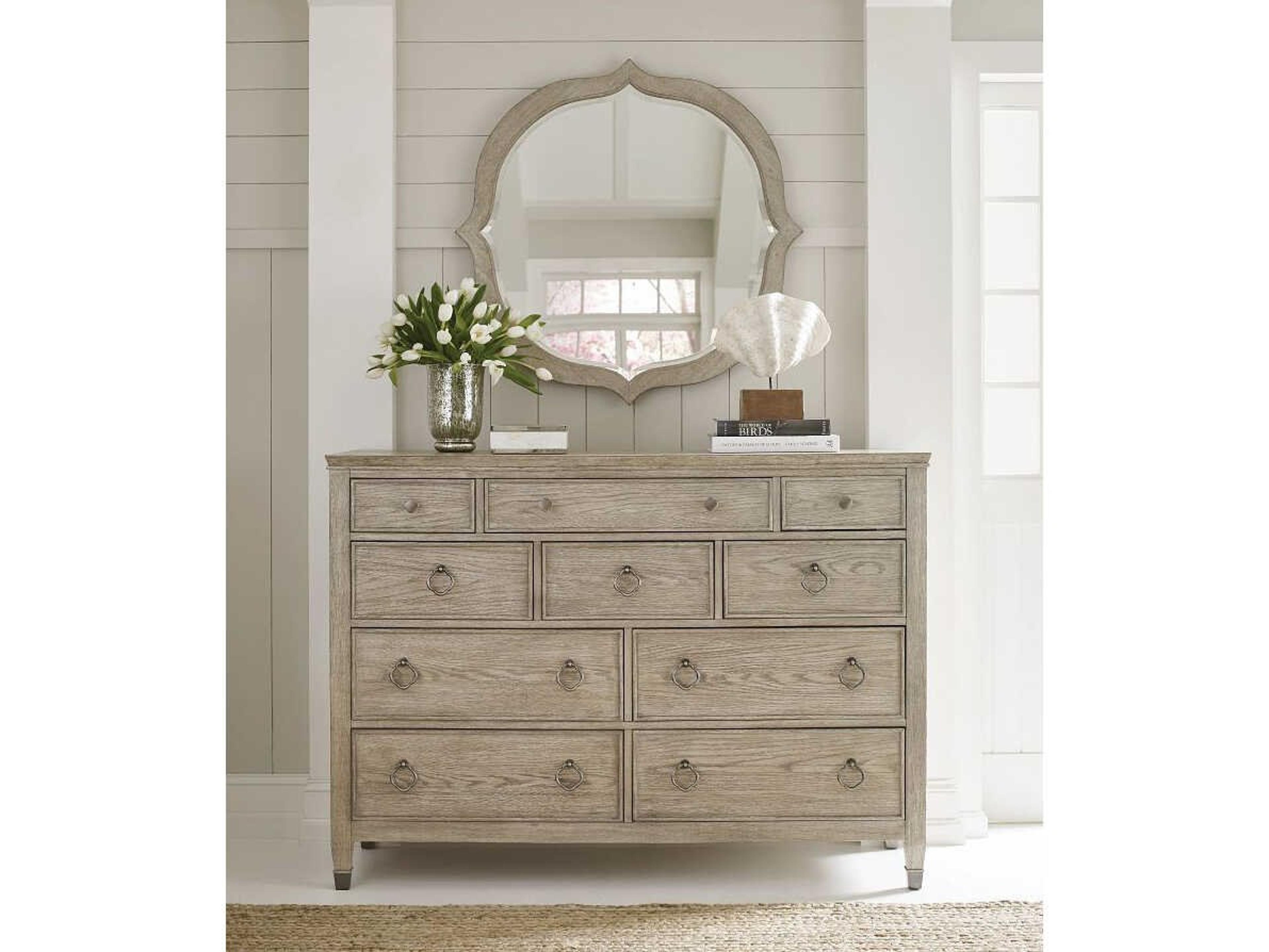 American Drew Vista Brown Hardwood Double Dresser with Mirror