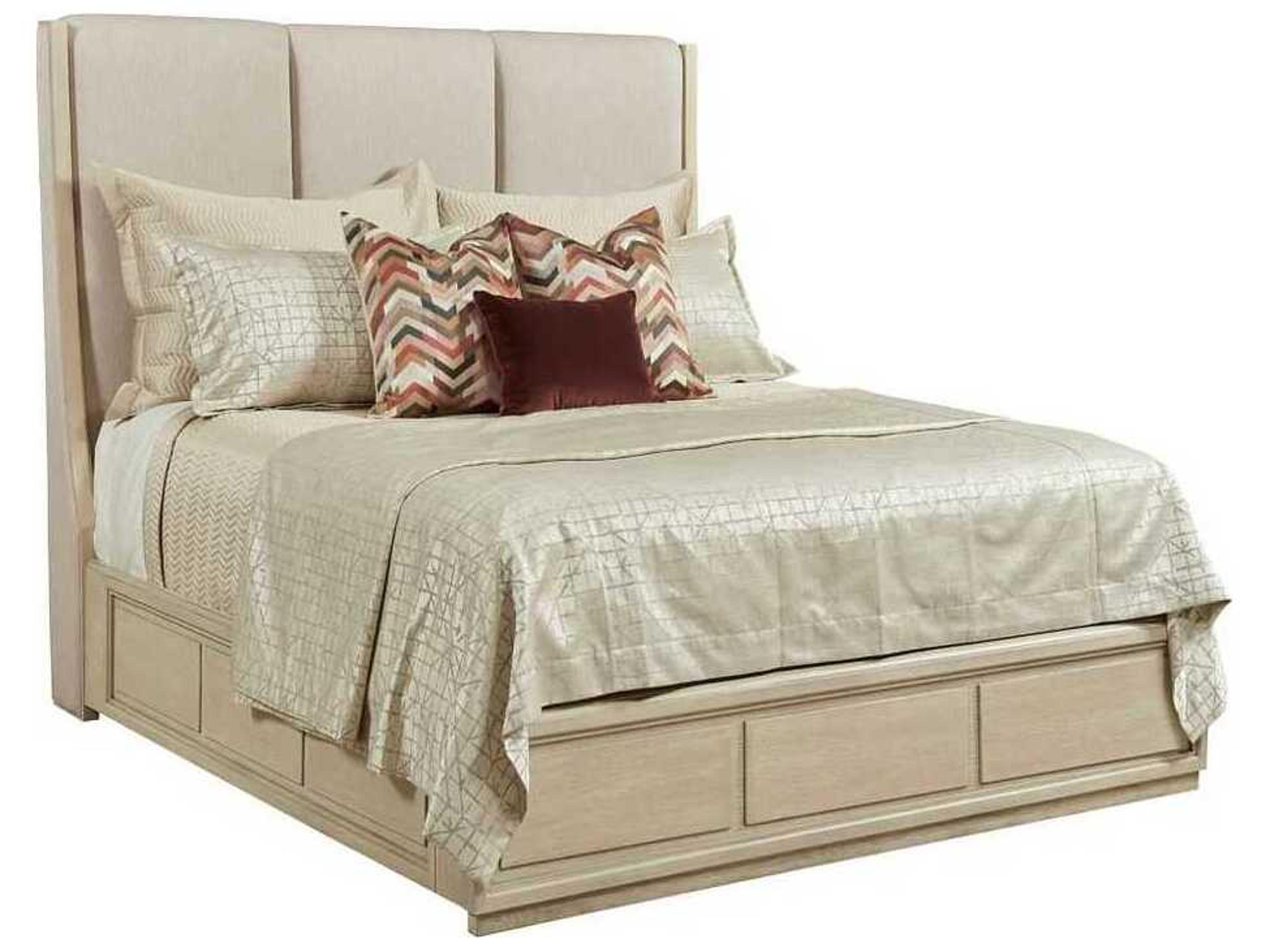 American Drew Lenox Siena Alabaster Brown Hardwood Upholstered California King Panel Bed