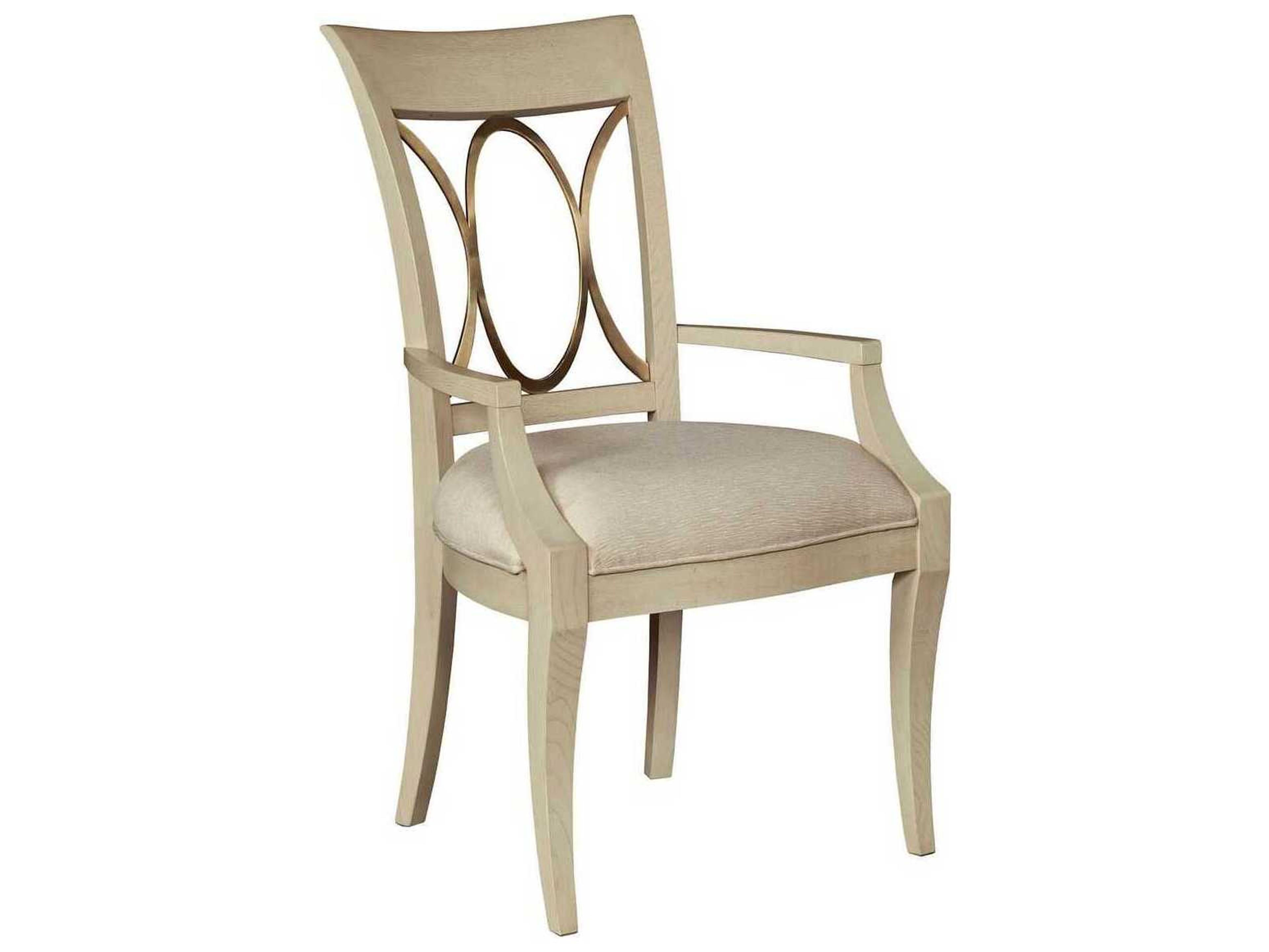 American Drew Lenox Hardwood Beige Upholstered Arm Dining Chair