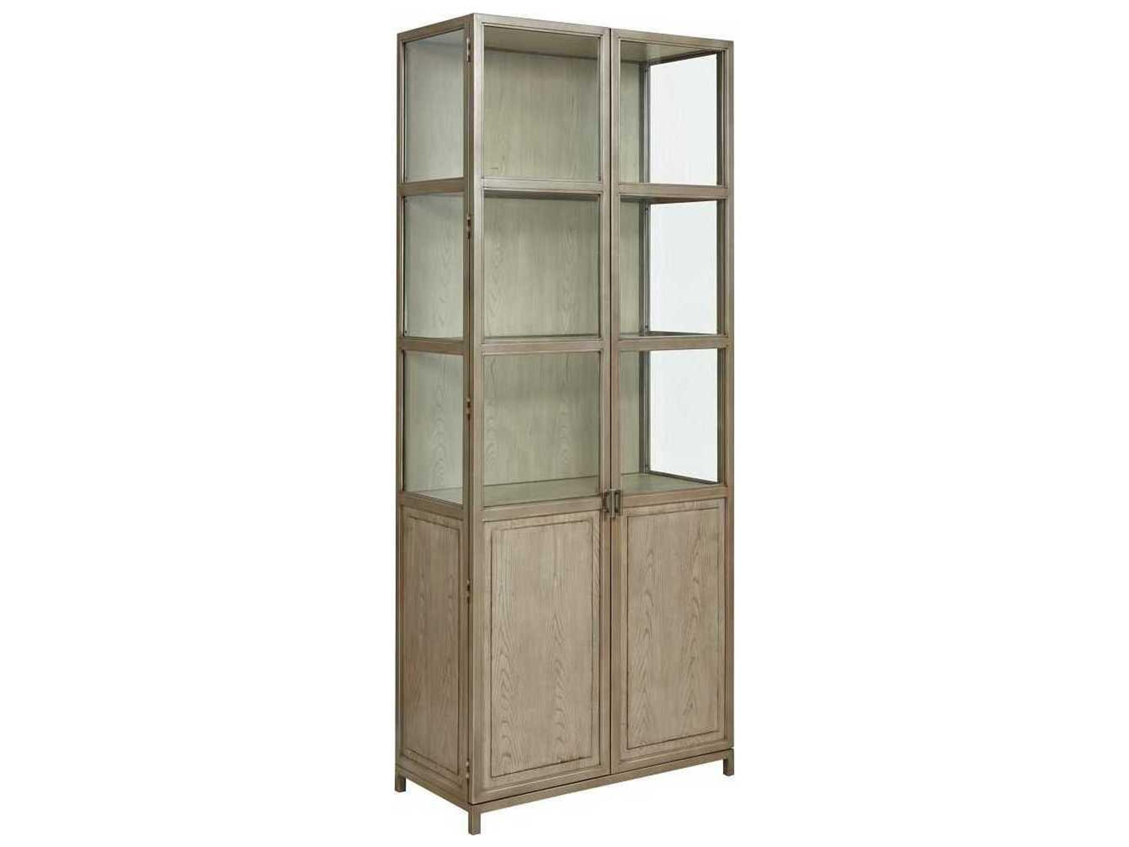 American Drew West Fork Blackwell Elm Wood Aged Taupe Display Cabinet