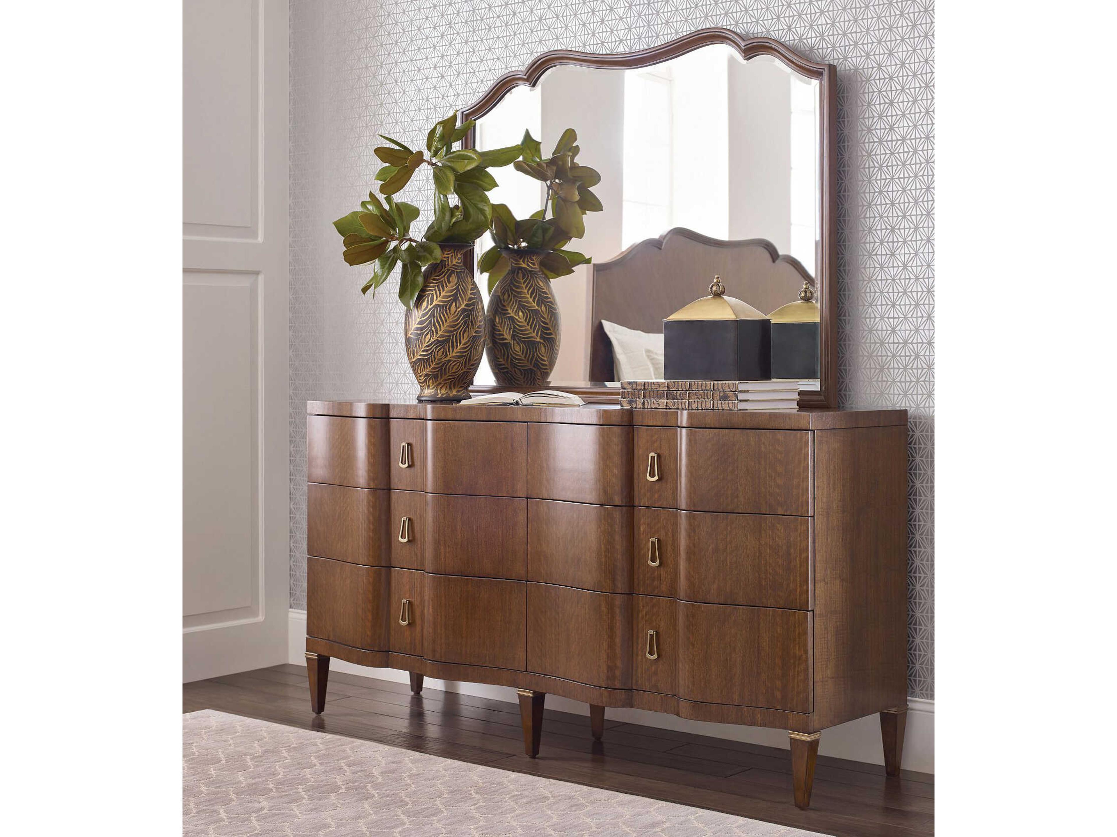 American Drew Vantage 6-Drawers Brown Hardwood Double Dresser with Mirror