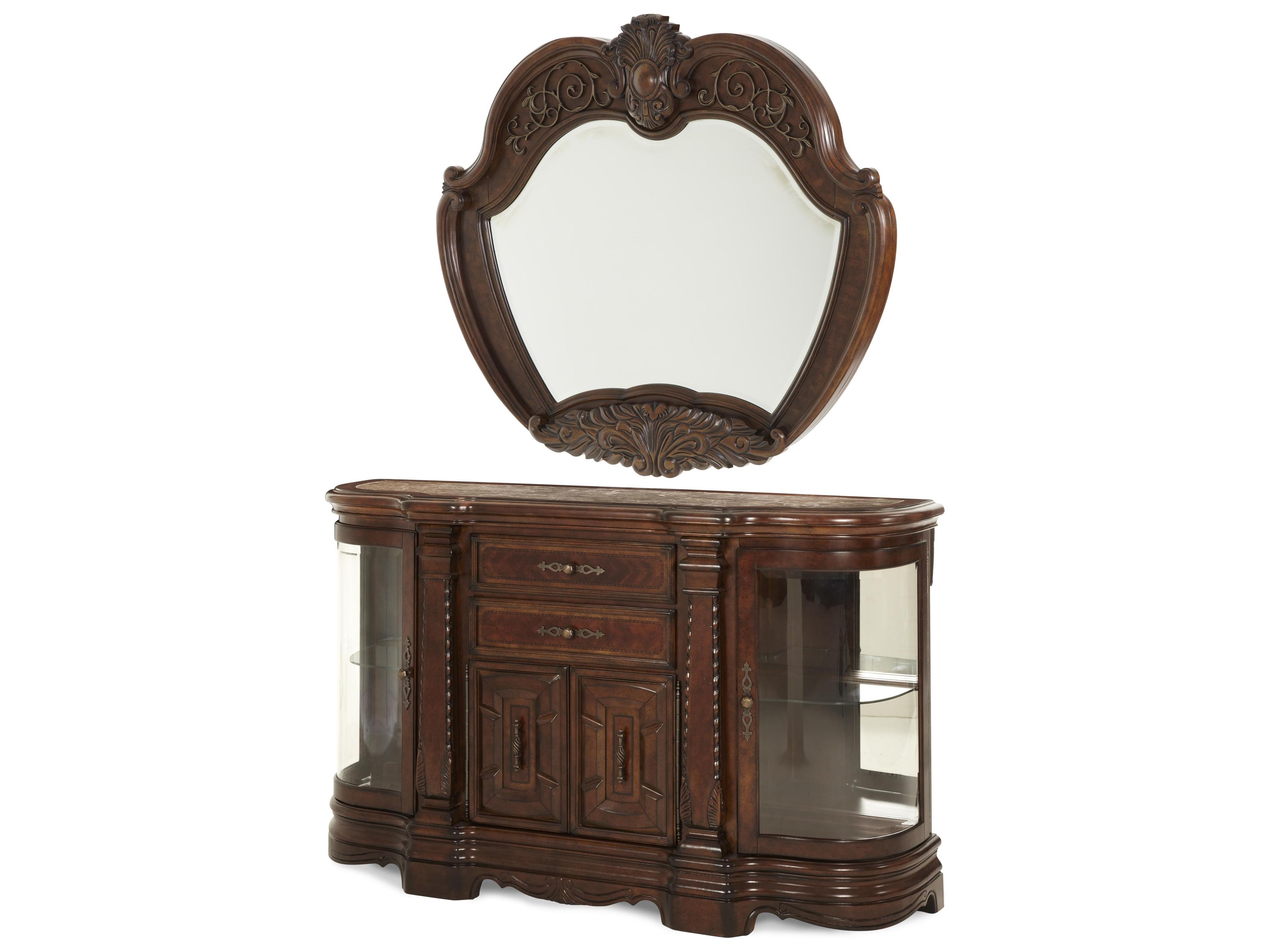 Michael Amini Windsor Court 68" Solid Wood Sideboard with Mirror Set