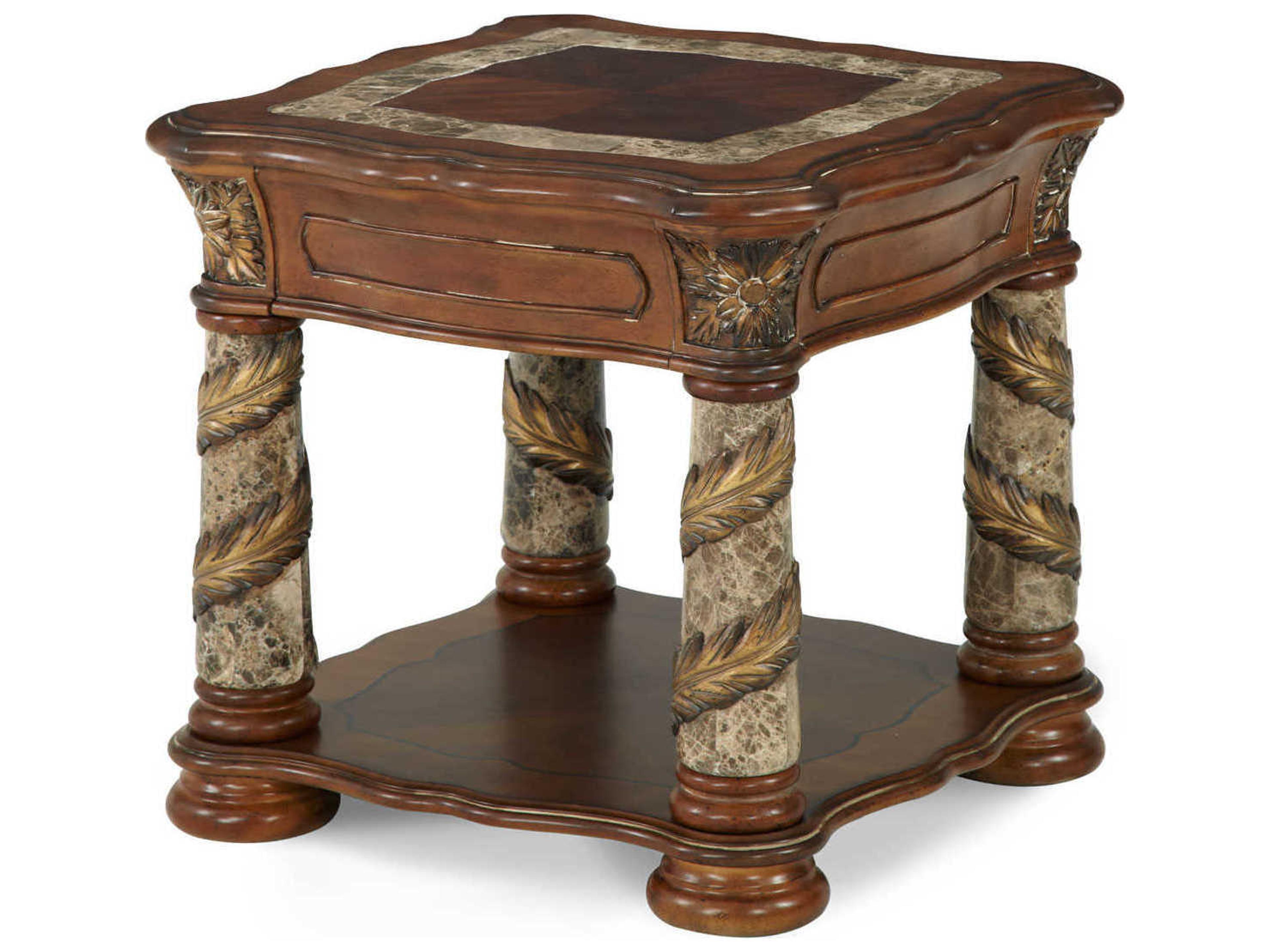 Michael Amini Villa Valencia Square Wood Classic Chestnut End Table