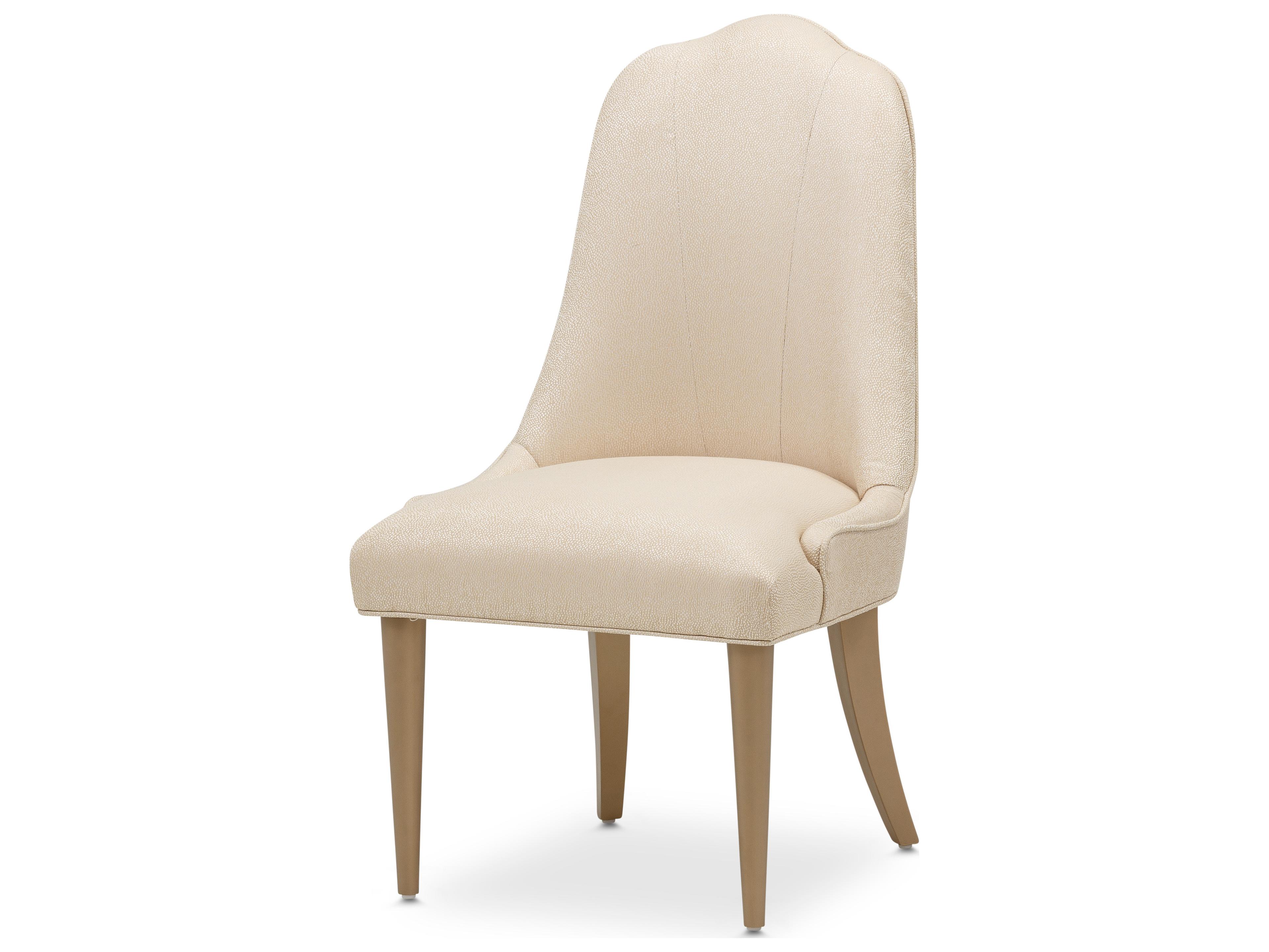 Michael Amini Malibu Crest - Mahogany Cherry Wood Beige Upholstered Armless Dining Chair