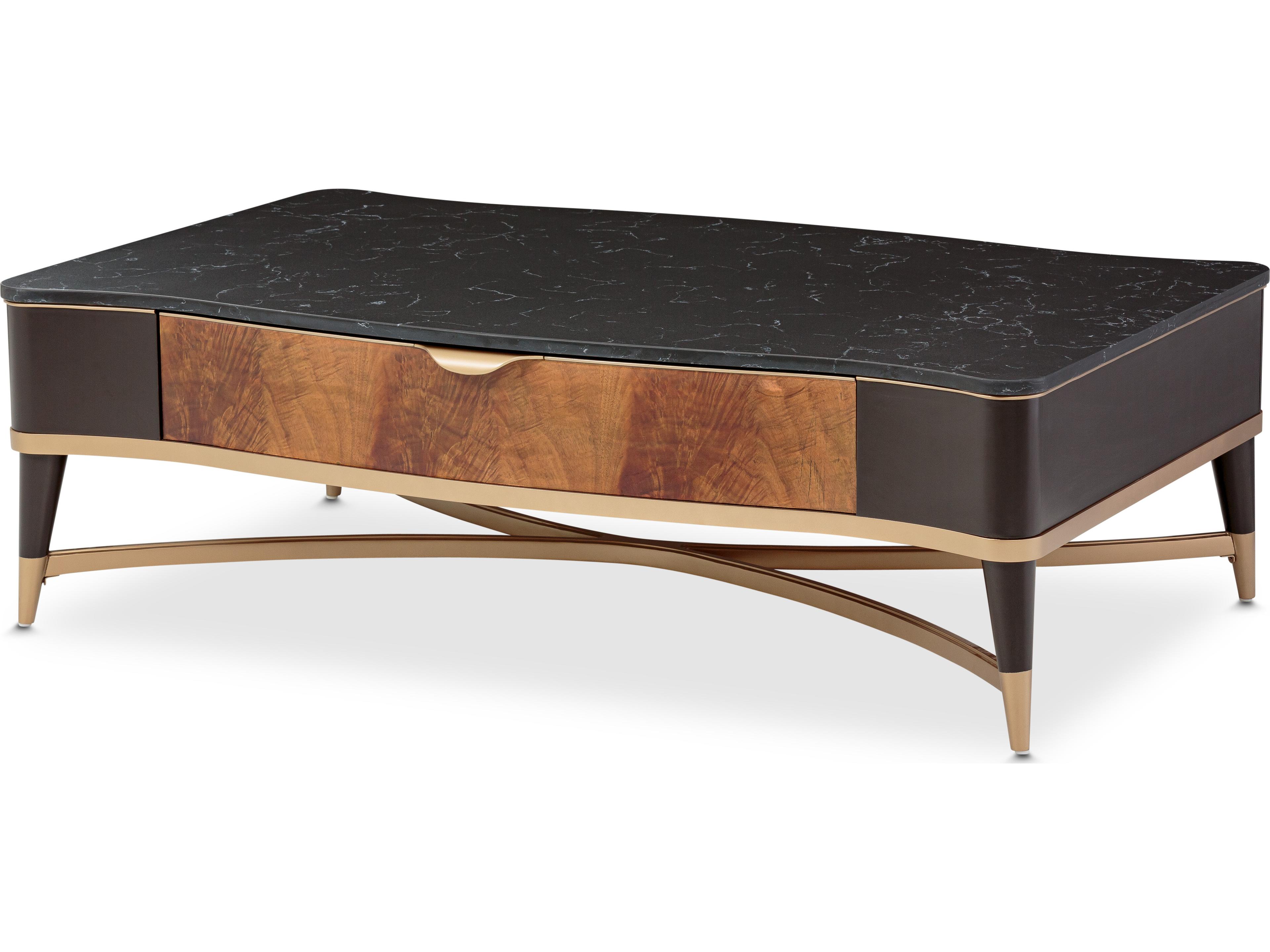 Michael Amini Malibu Crest - Mahogany Rectangular Marble Coffee Table