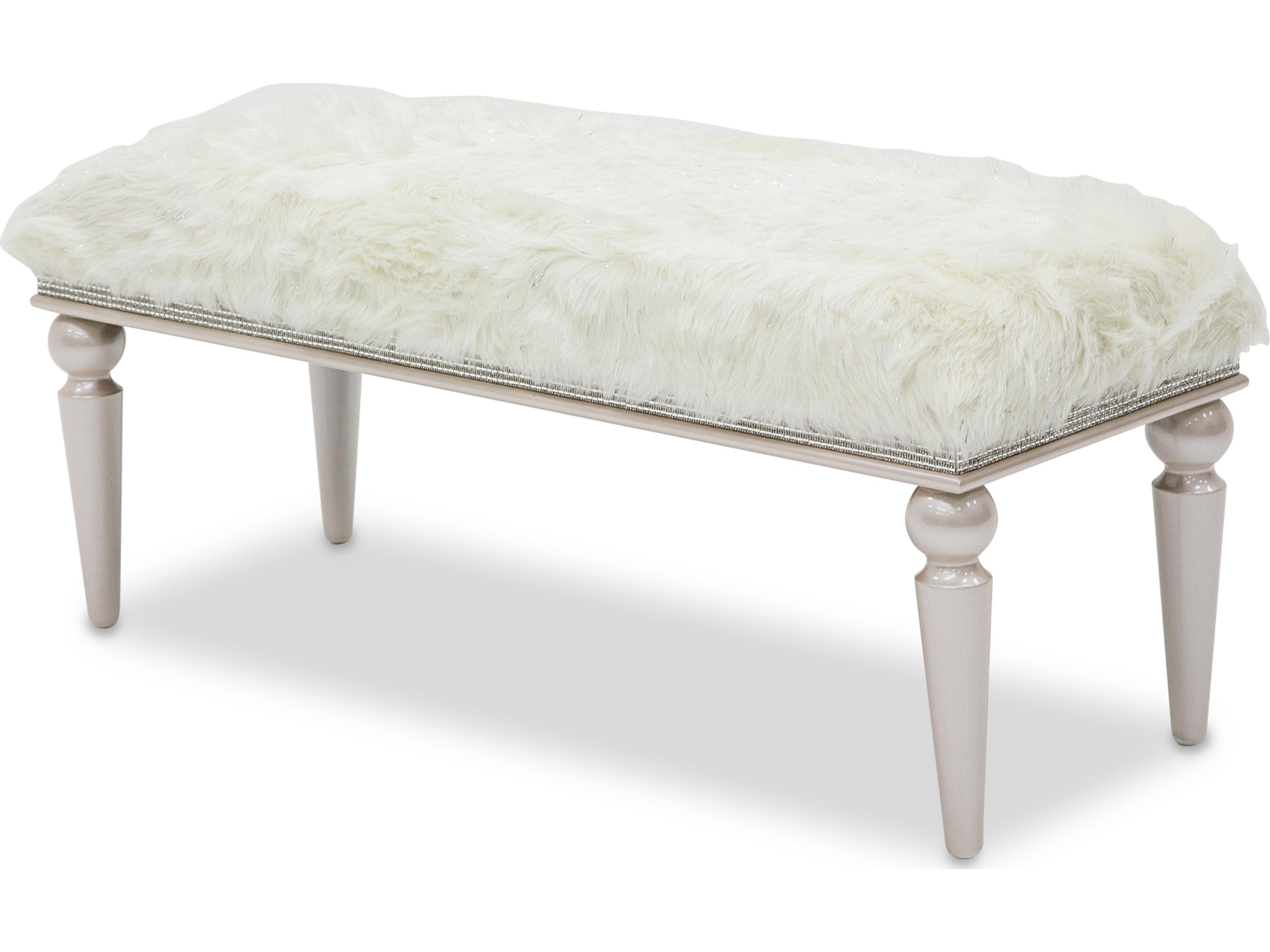 Michael Amini Glimmering Heights White Upholstered Accent Bench