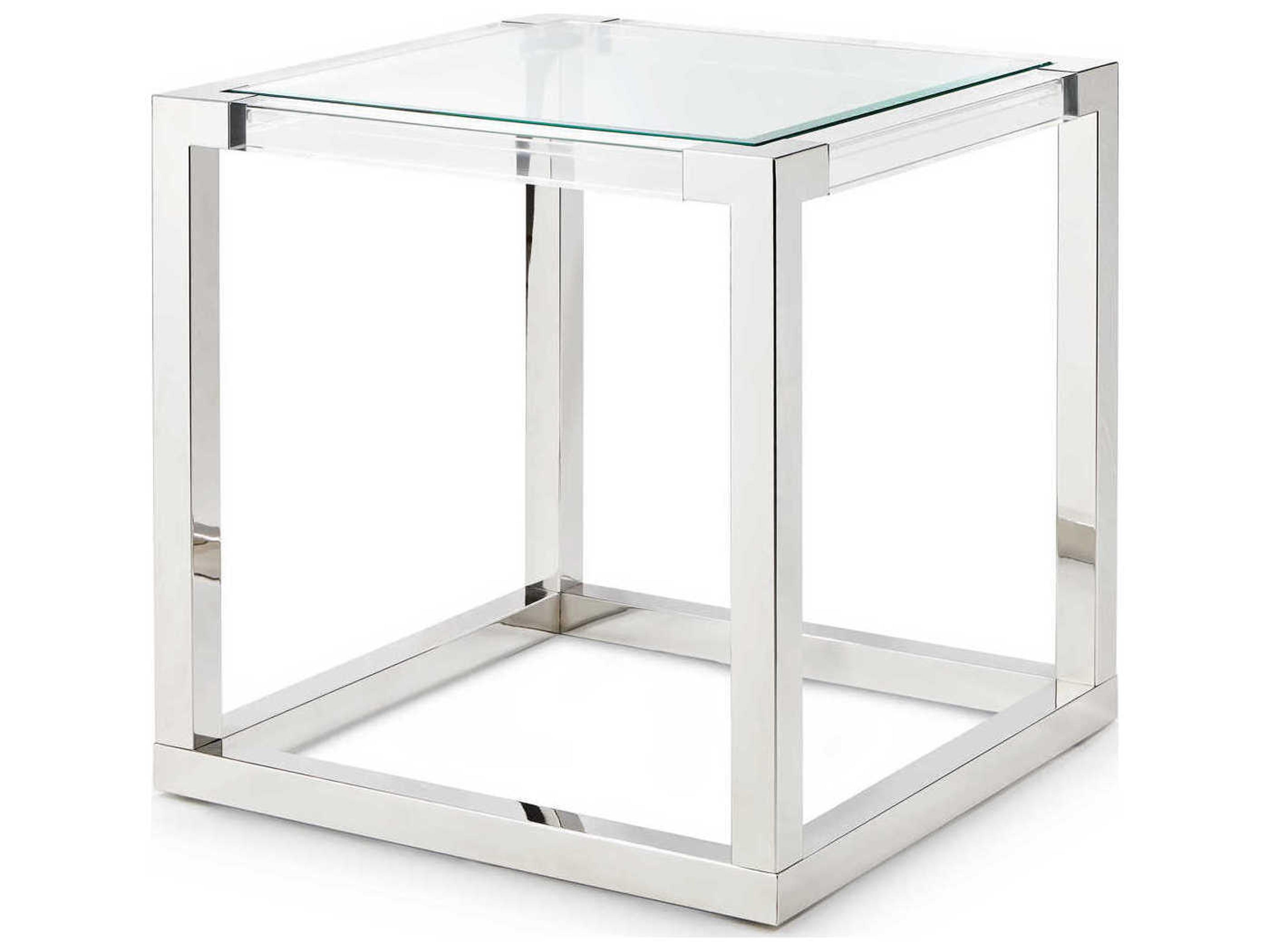 Michael Amini State St Square Glass Stainless Steel End Table