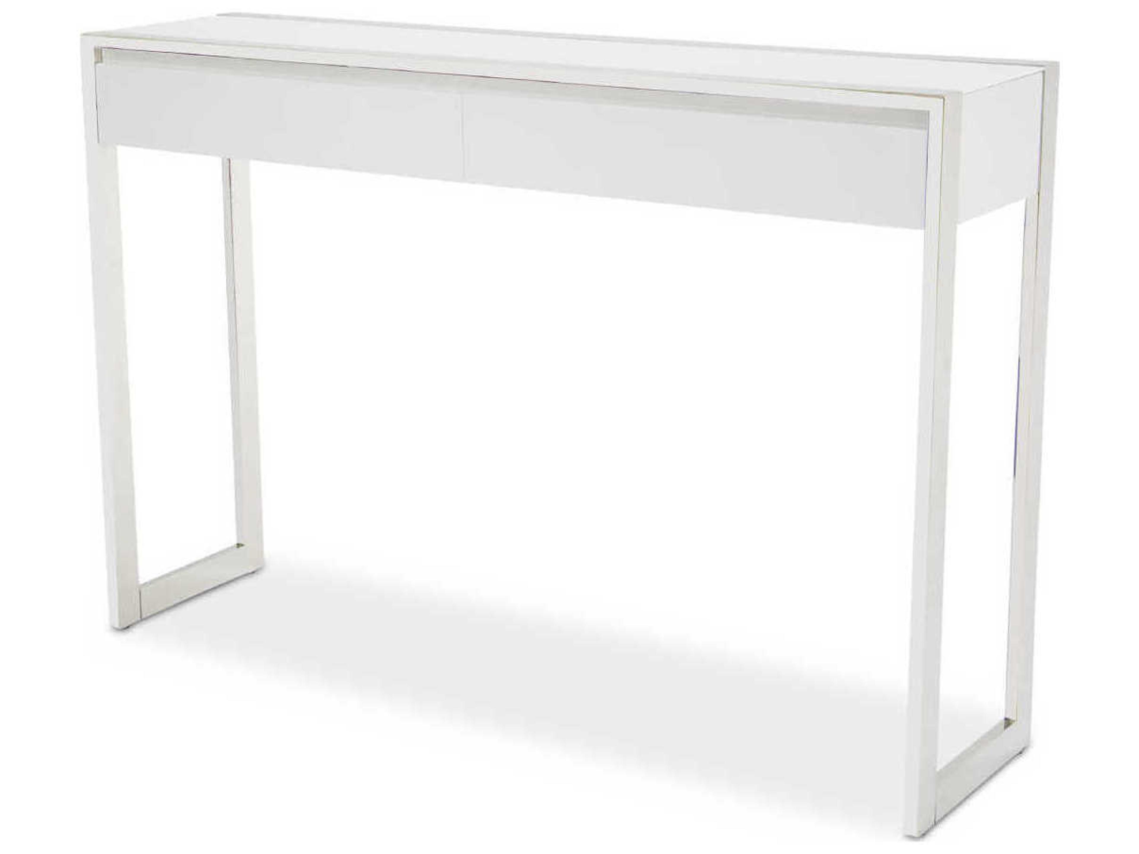Michael Amini State St Rectangular Wood Glossy White Console Table
