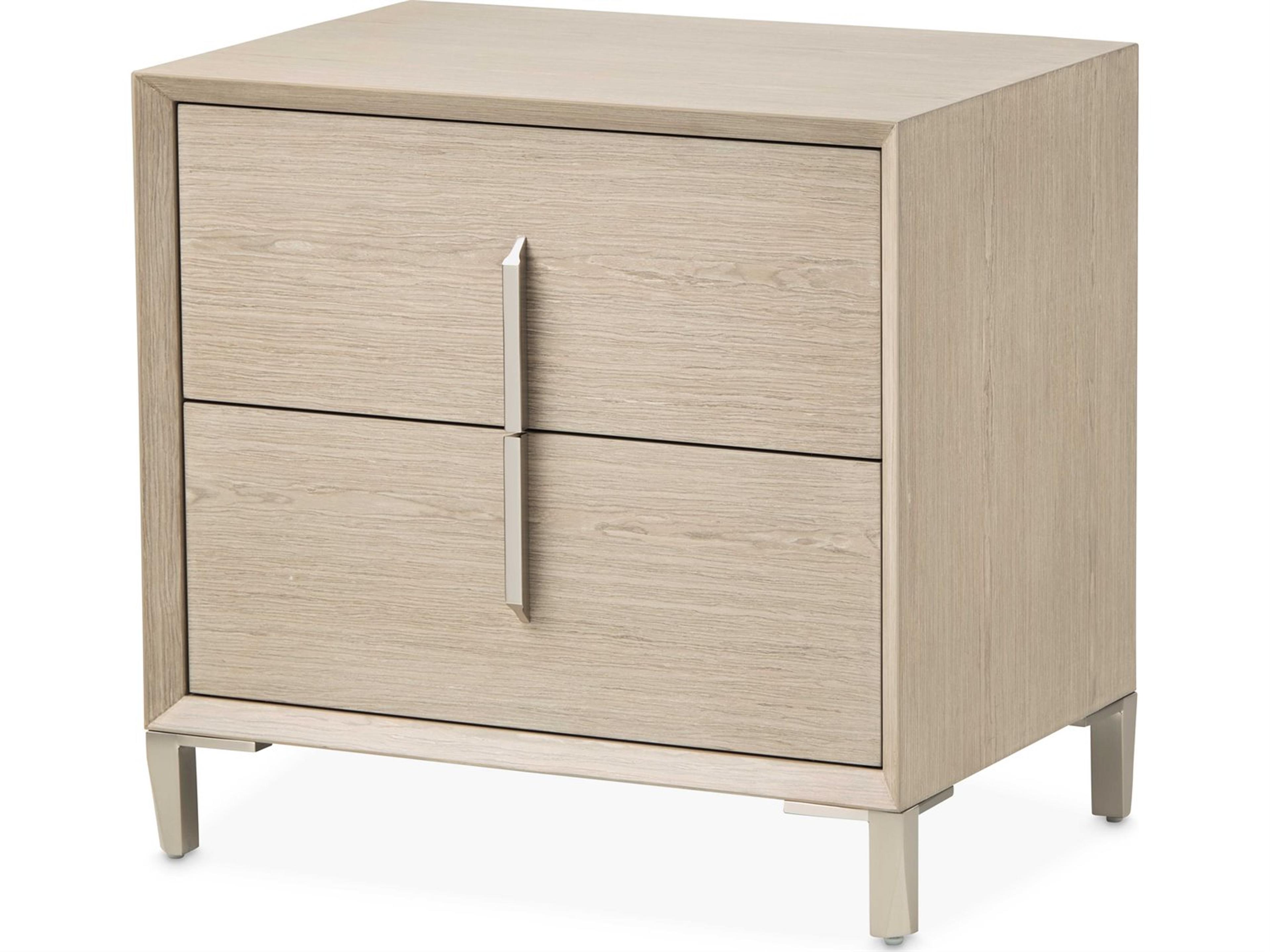 Michael Amini Lotus Bay 2-Drawers Beige Rubberwood Nightstand