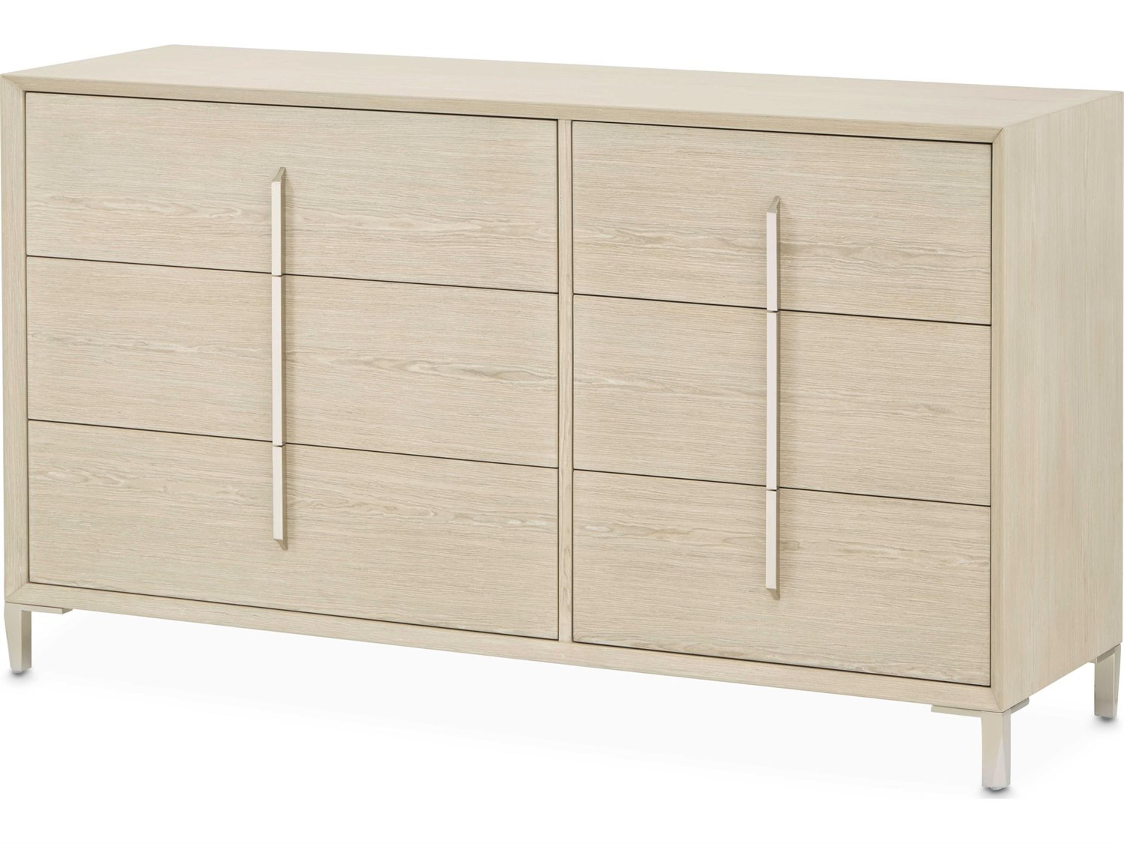 Michael Amini Lotus Bay 6-Drawers Beige Rubberwood Double Dresser