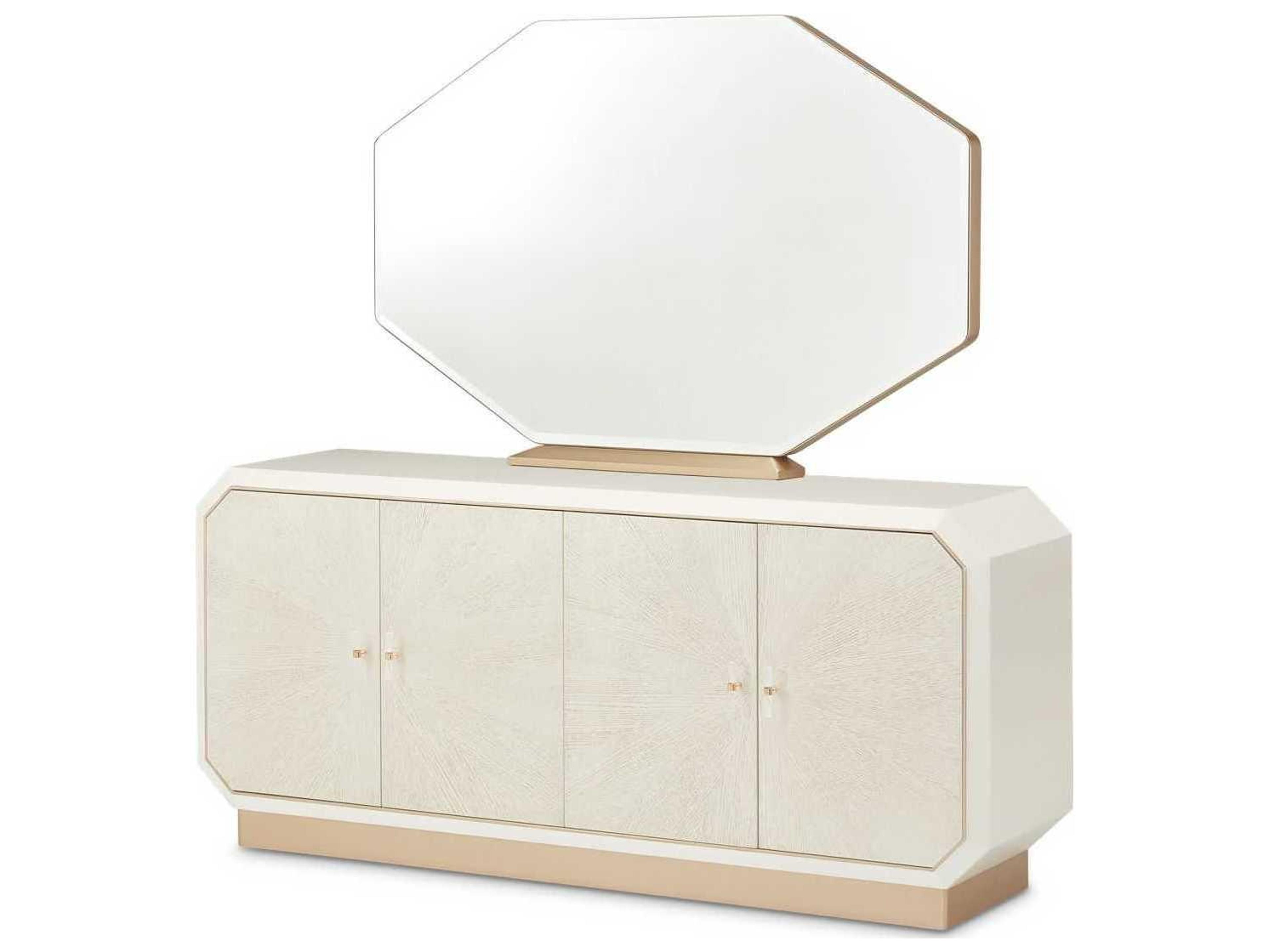 Michael Amini La Rachelle 74" Birch Wood Champagne Sideboard with Mirror Set