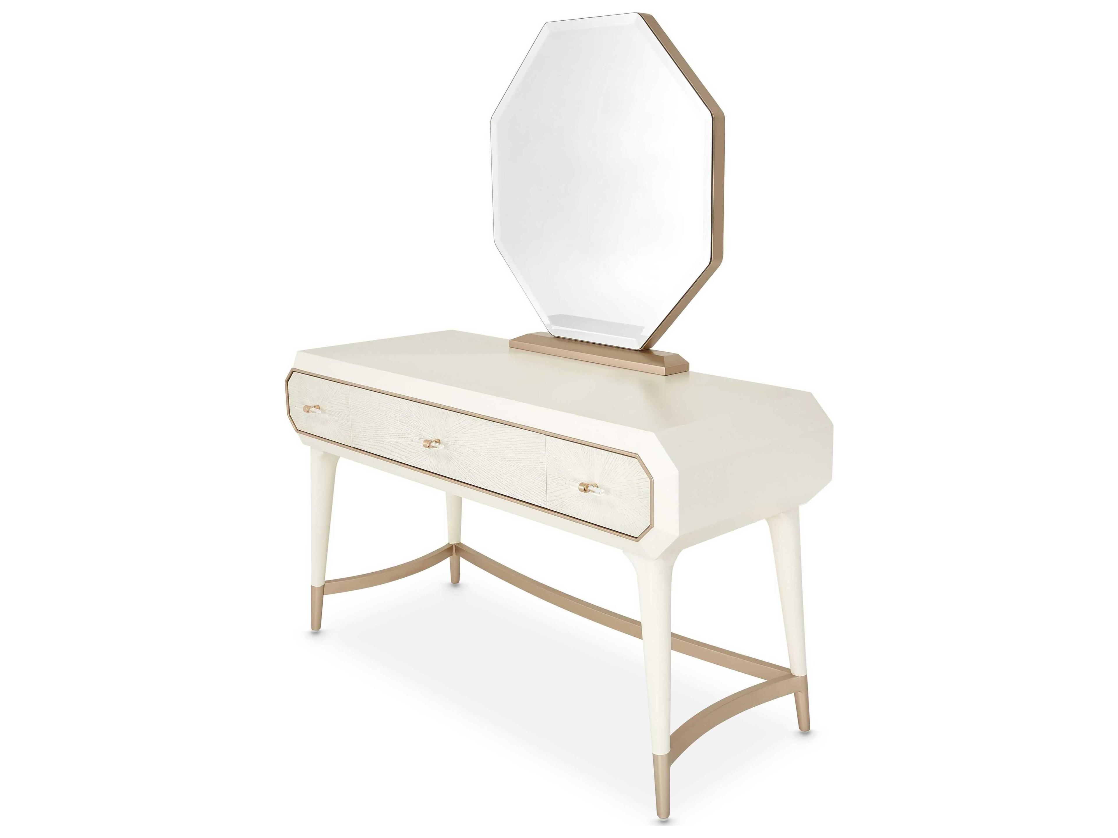Michael Amini La Rachelle Champagne Birch Wood Vanity Table with Mirror Set