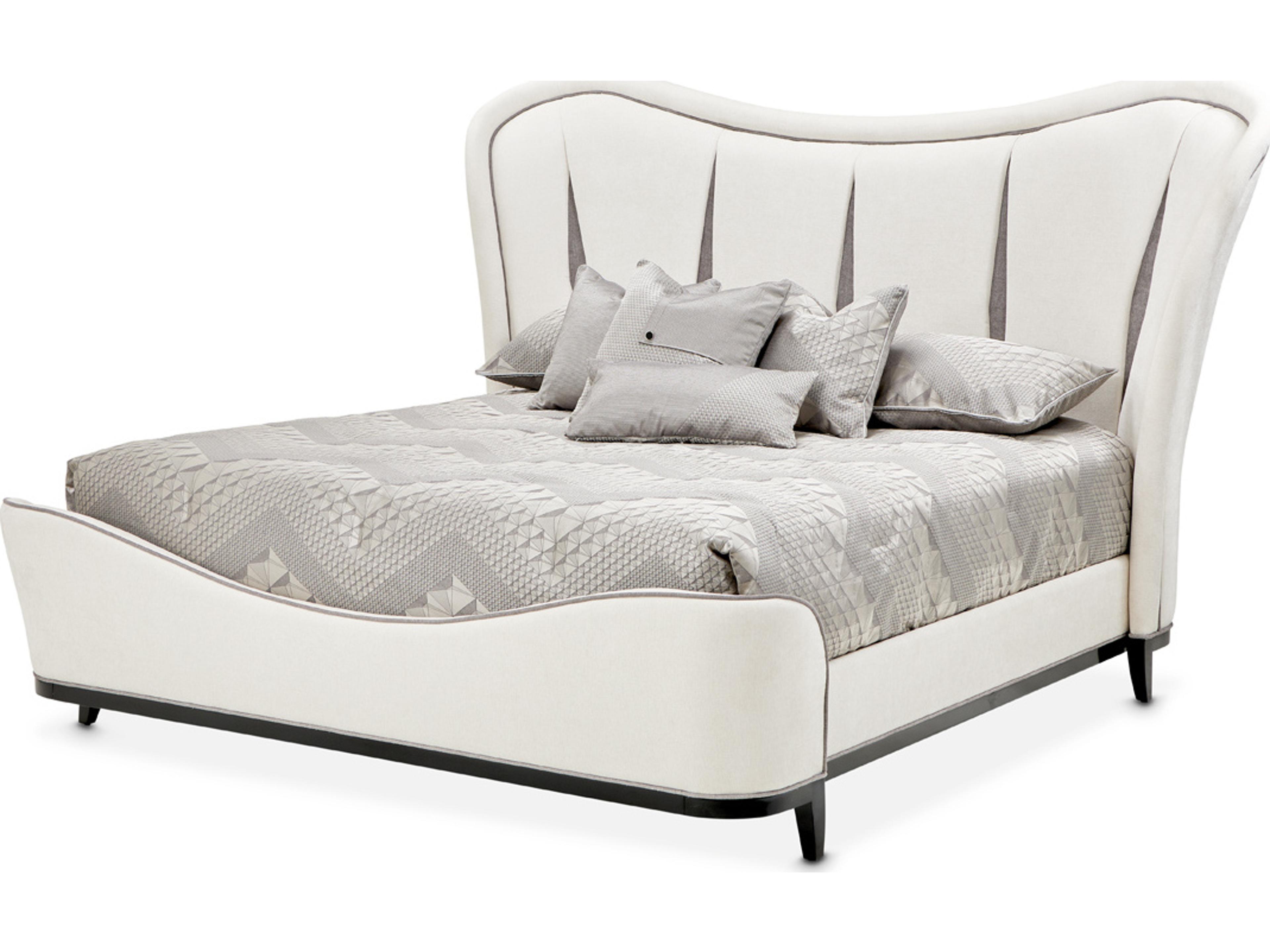 Michael Amini Tuxedo White Poplar Wood Upholstered King Platform Bed