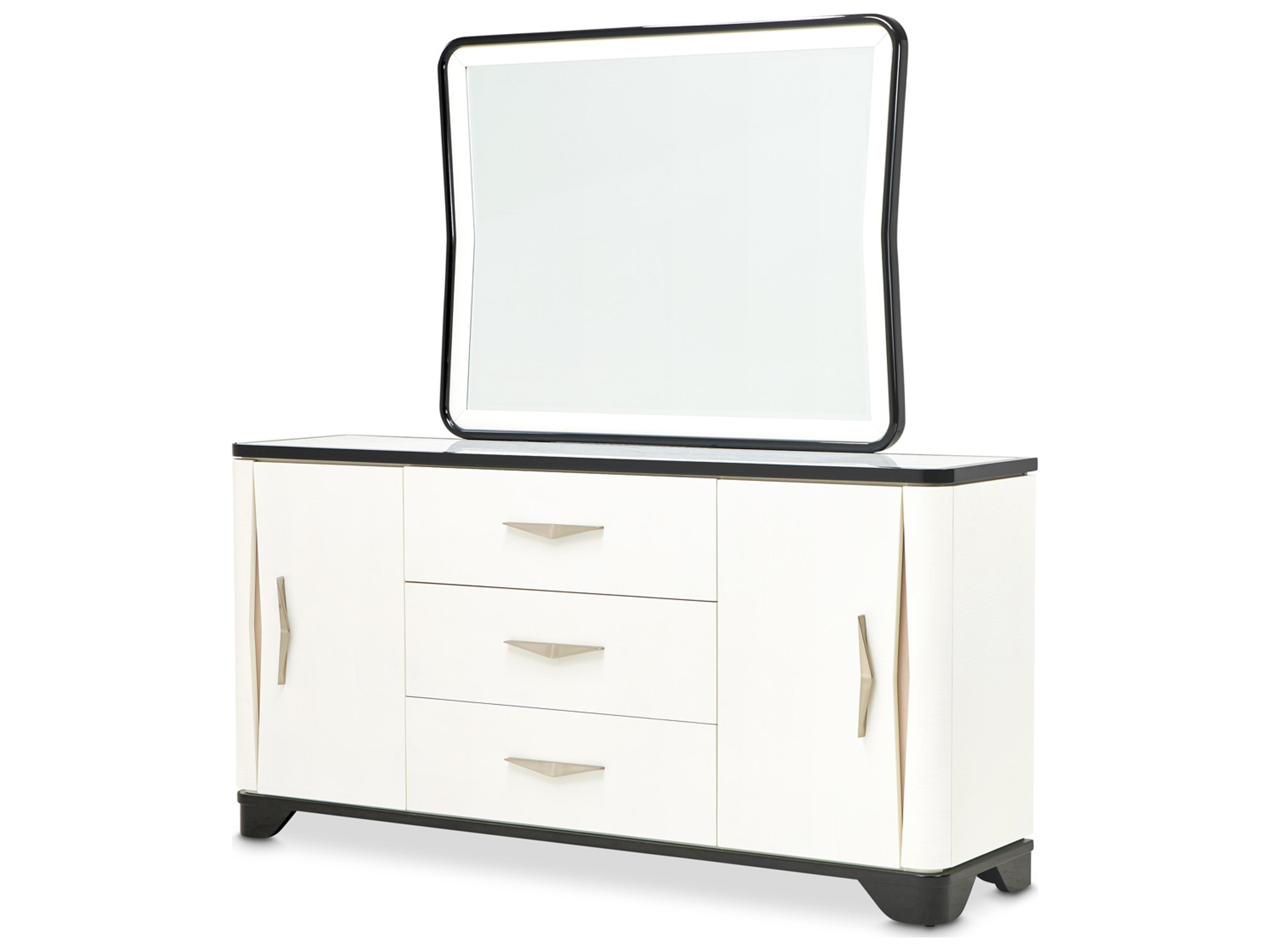 Michael Amini Tuxedo 72" Poplar Wood Sideboard and Mirror Set
