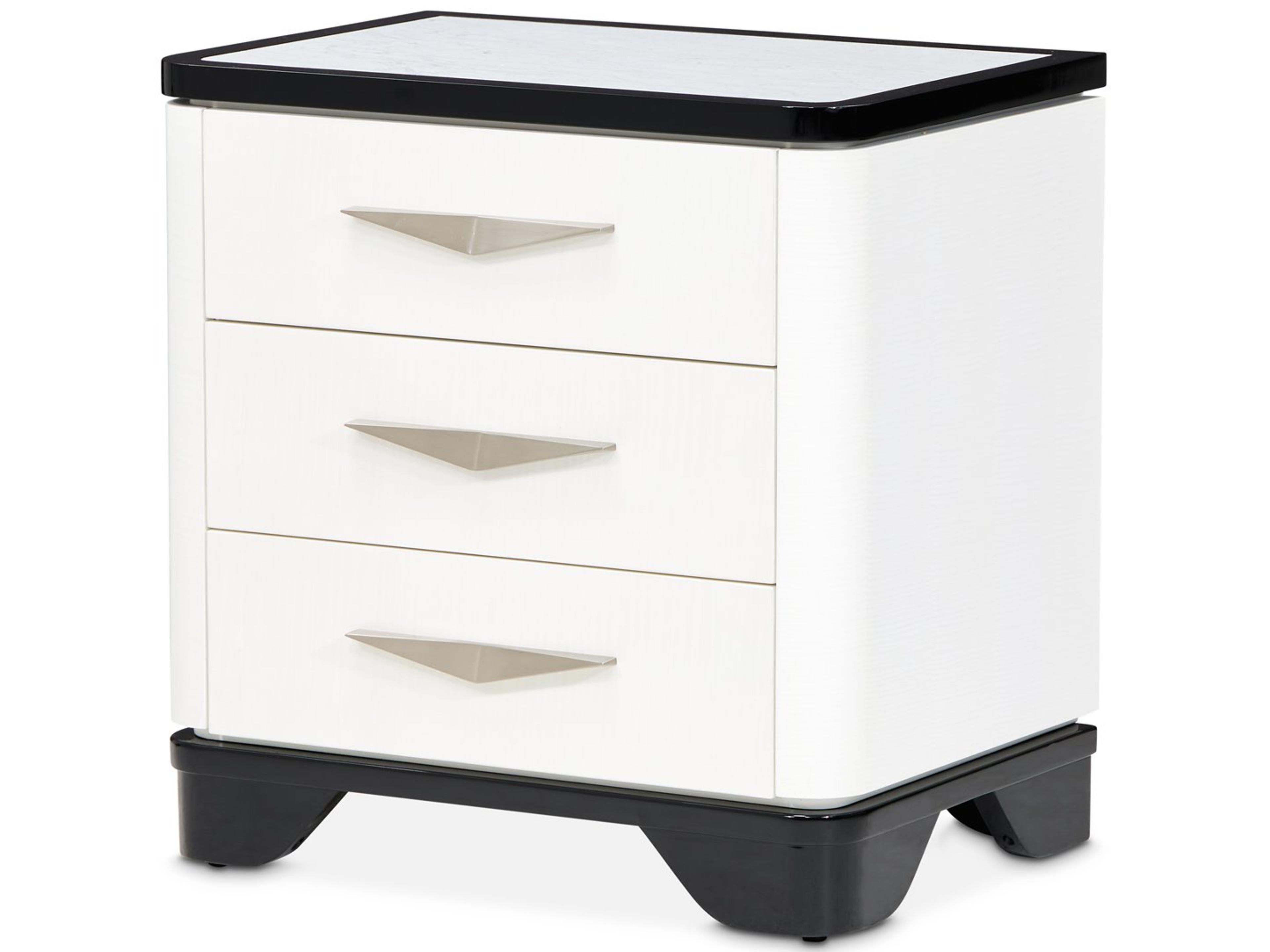 Michael Amini Tuxedo 3-Drawers Black Poplar Wood Nightstand