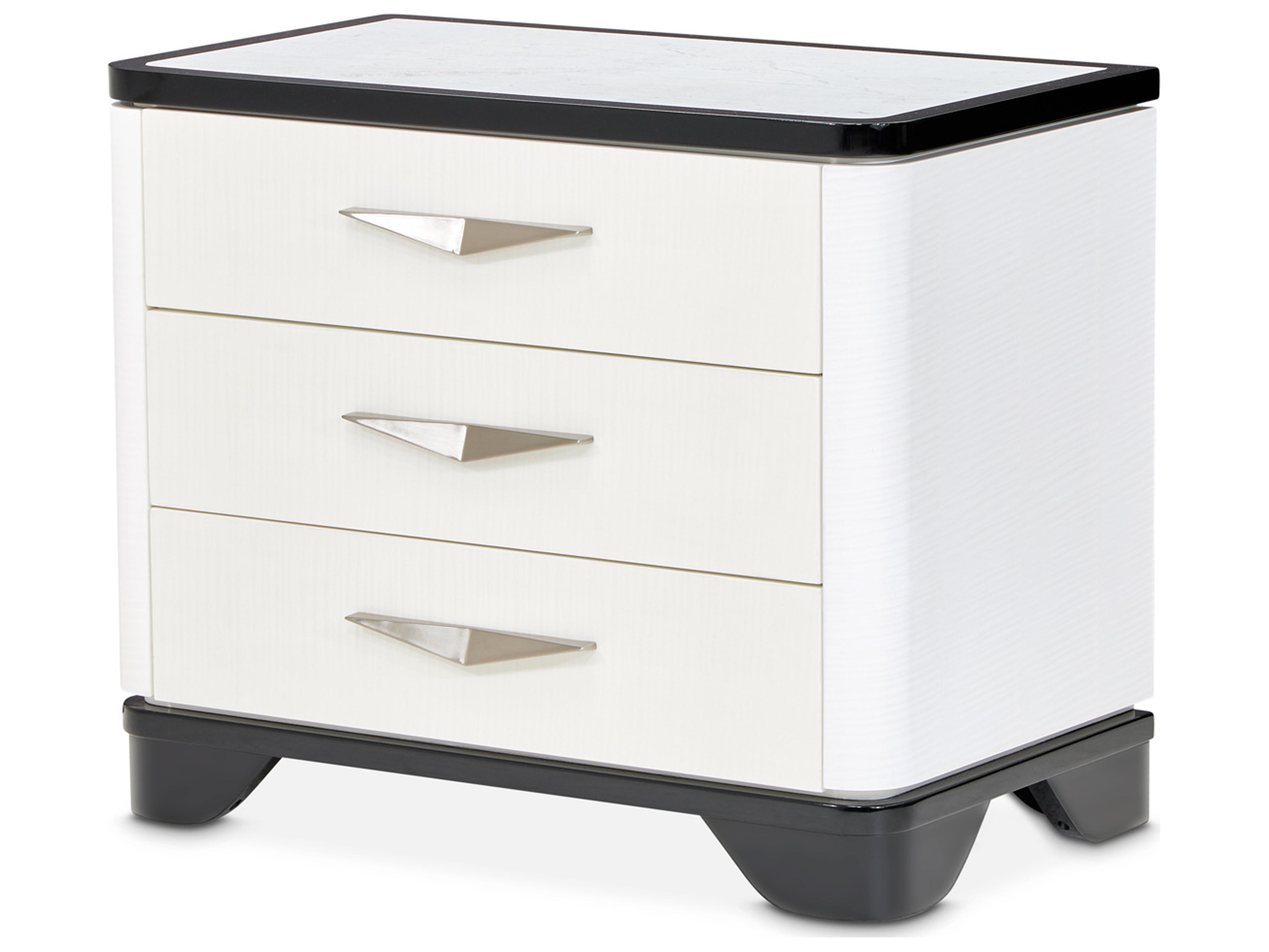 Michael Amini Tuxedo 3-Drawers Black Poplar Wood Nightstand