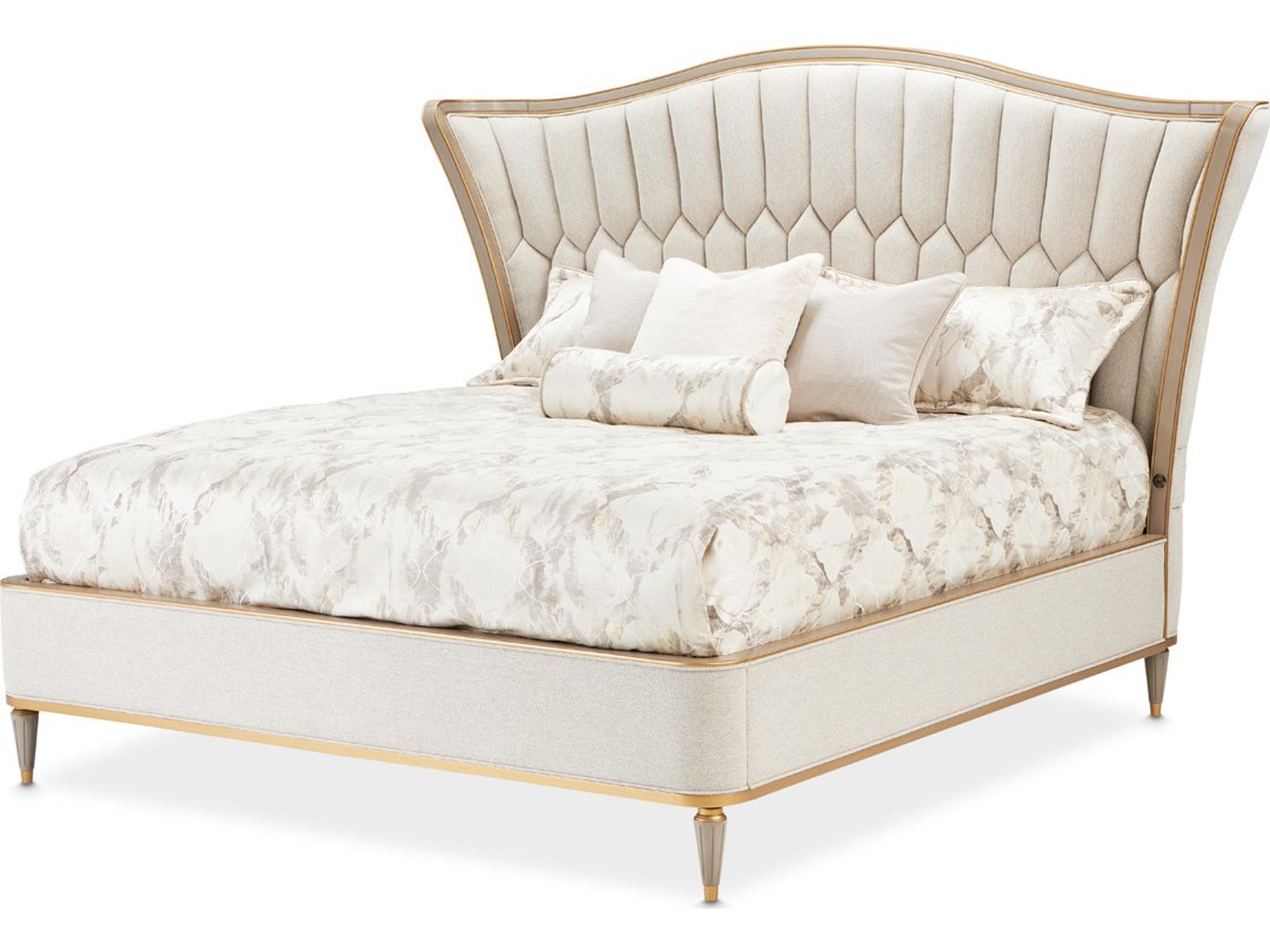 Michael Amini St. Charles Gray Poplar Wood Upholstered Queen Platform Bed