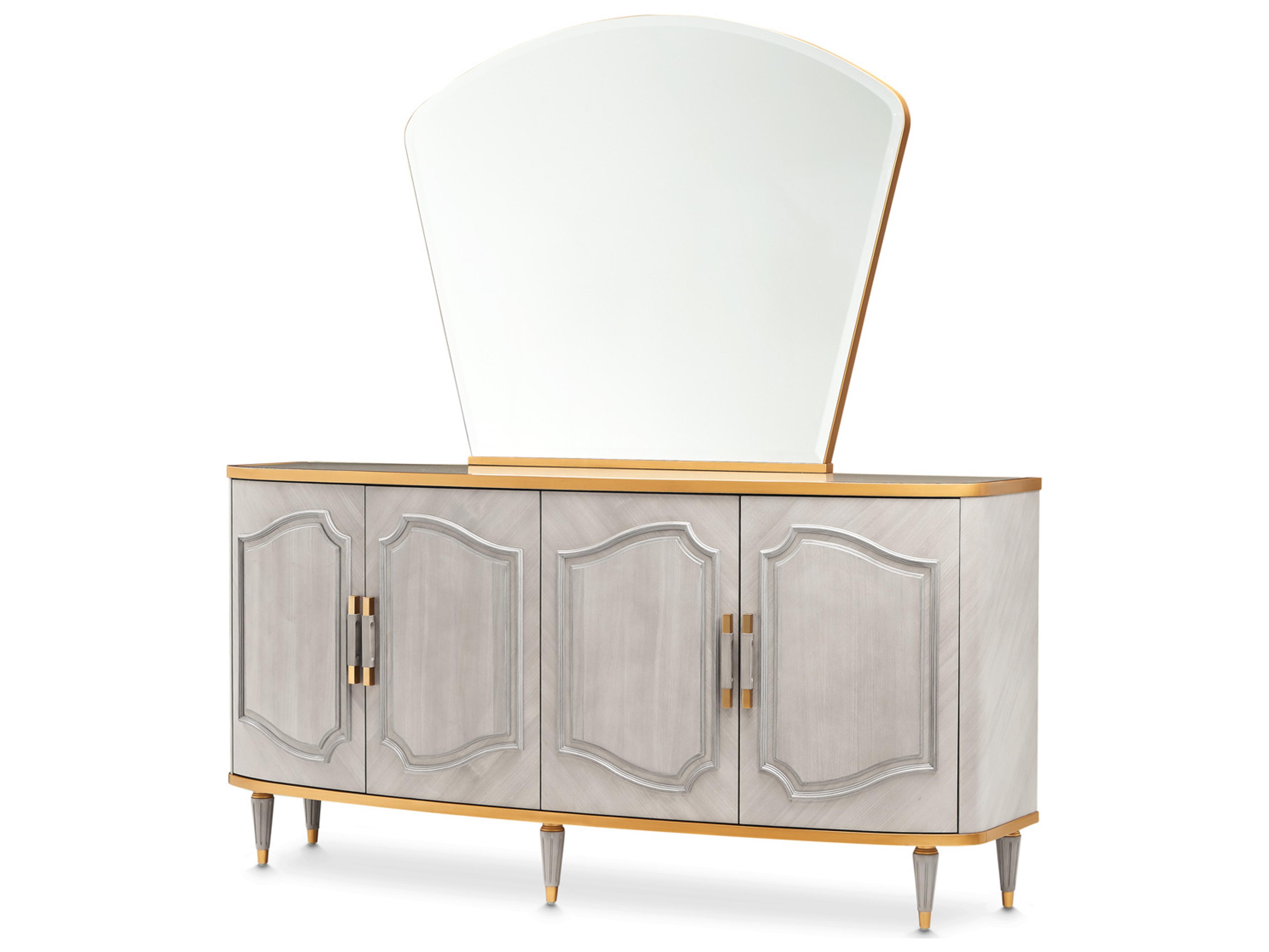 Michael Amini St. Charles 74" Poplar Wood Sideboard and Mirror Set