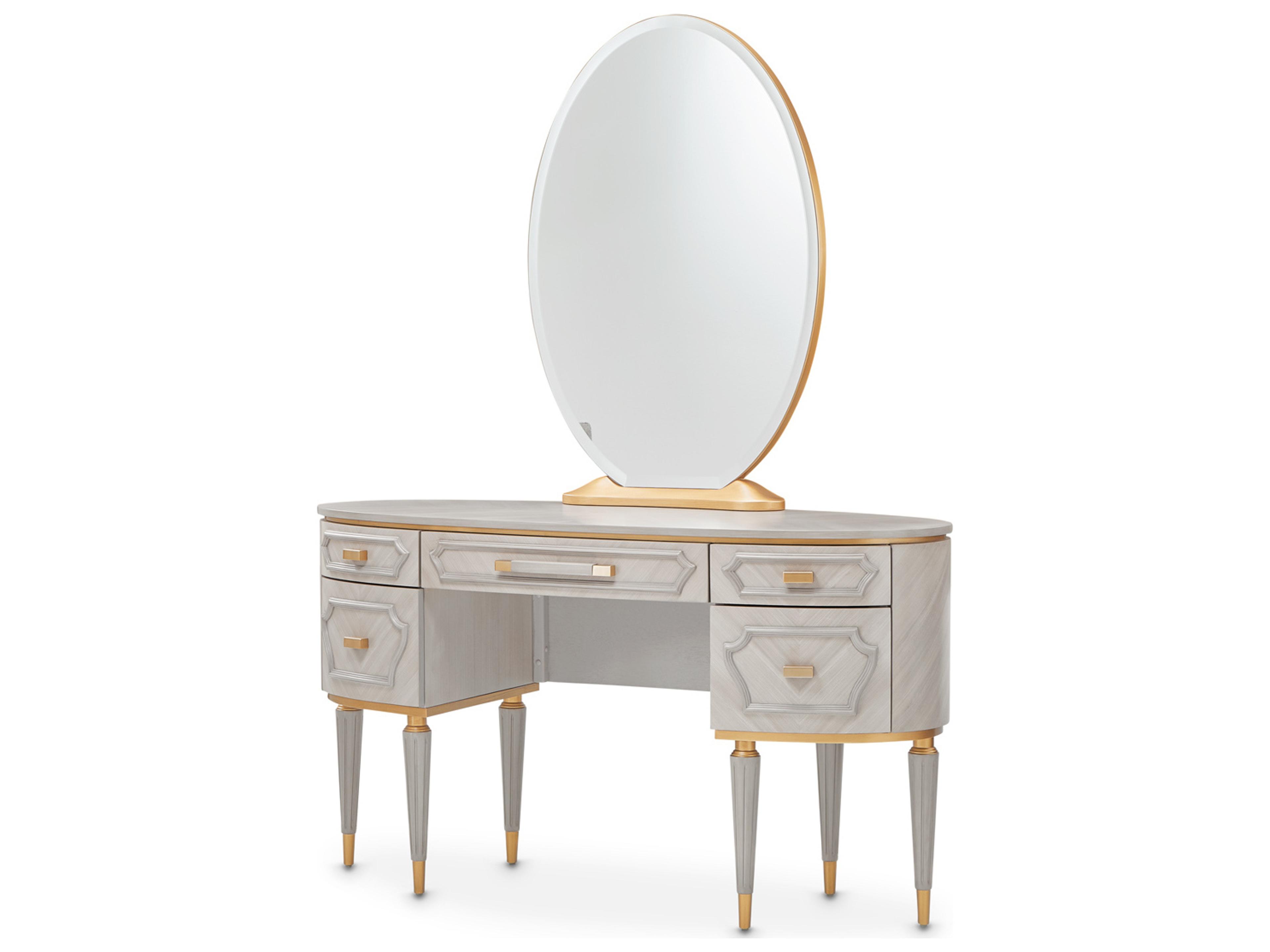 Michael Amini St. Charles Poplar Wood Vanity Table And Mirror Set