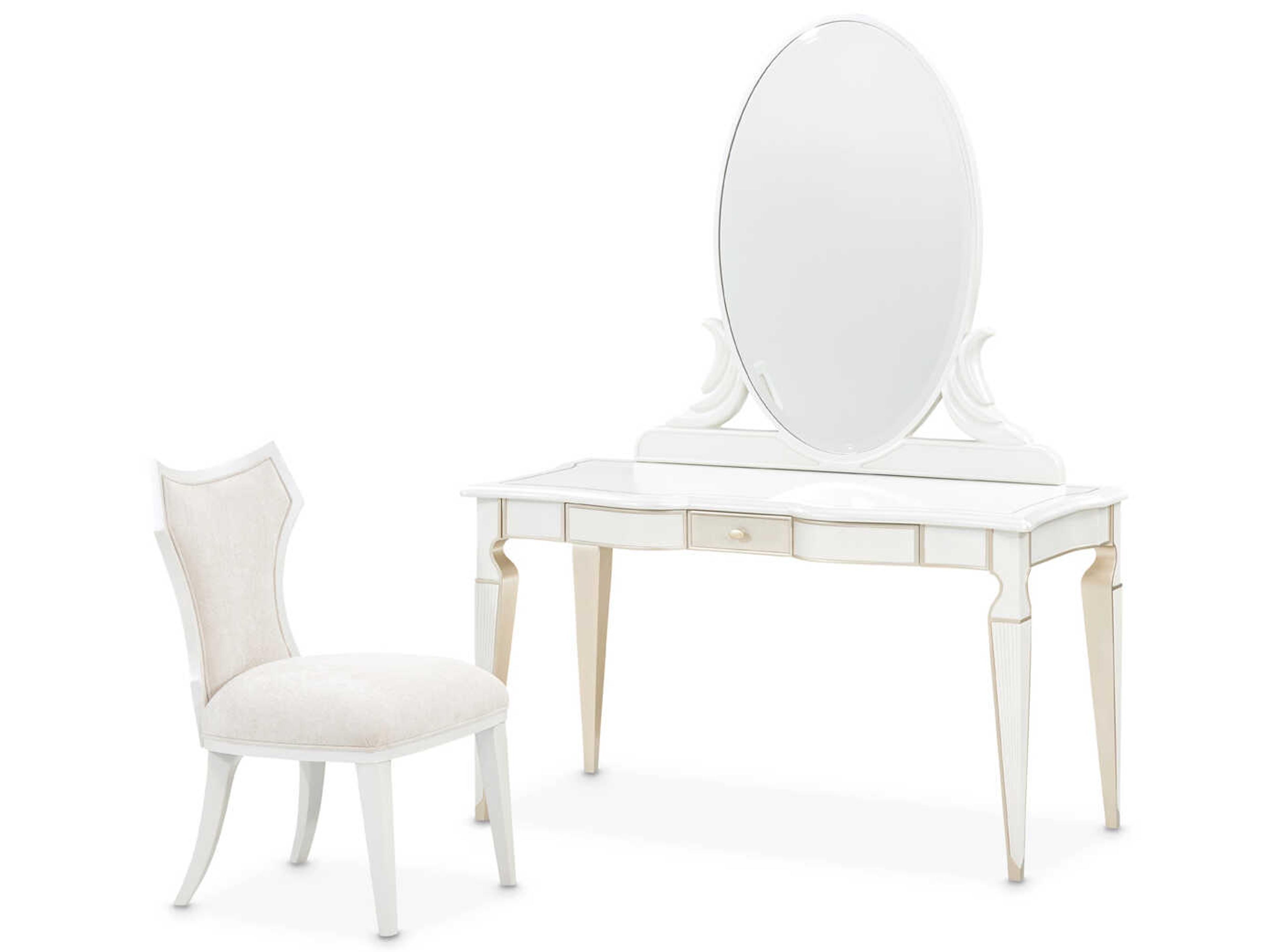 Michael Amini La Marisia Poplar Wood Vanity Table with Mirror and Chair