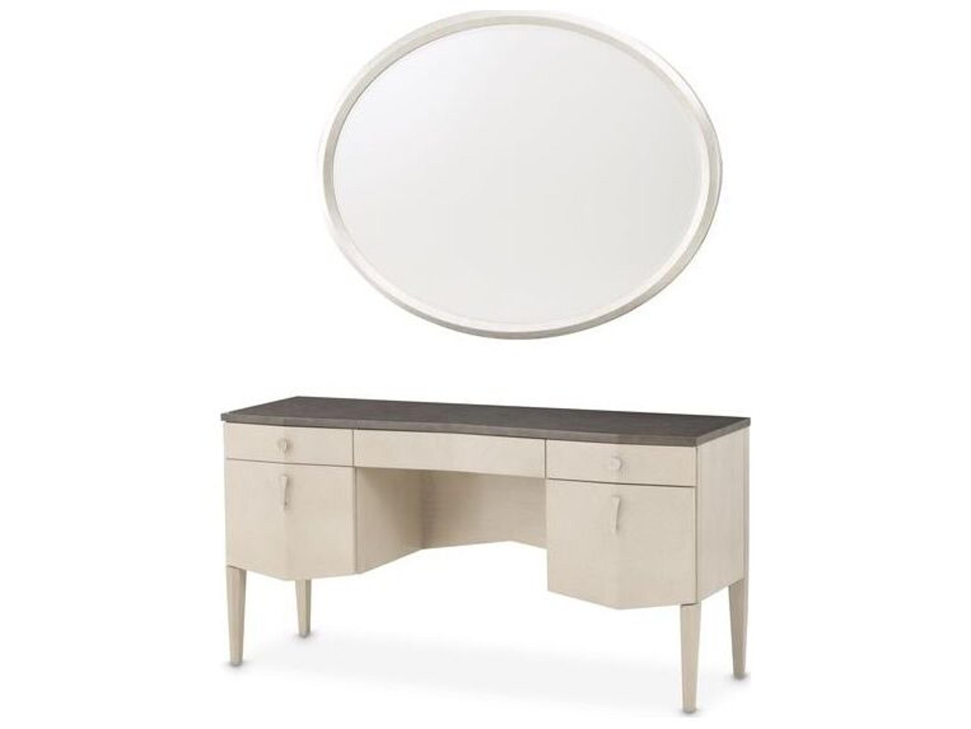 Michael Amini Fantosini Silver Mist Poplar Wood Vanity Table with Mirror