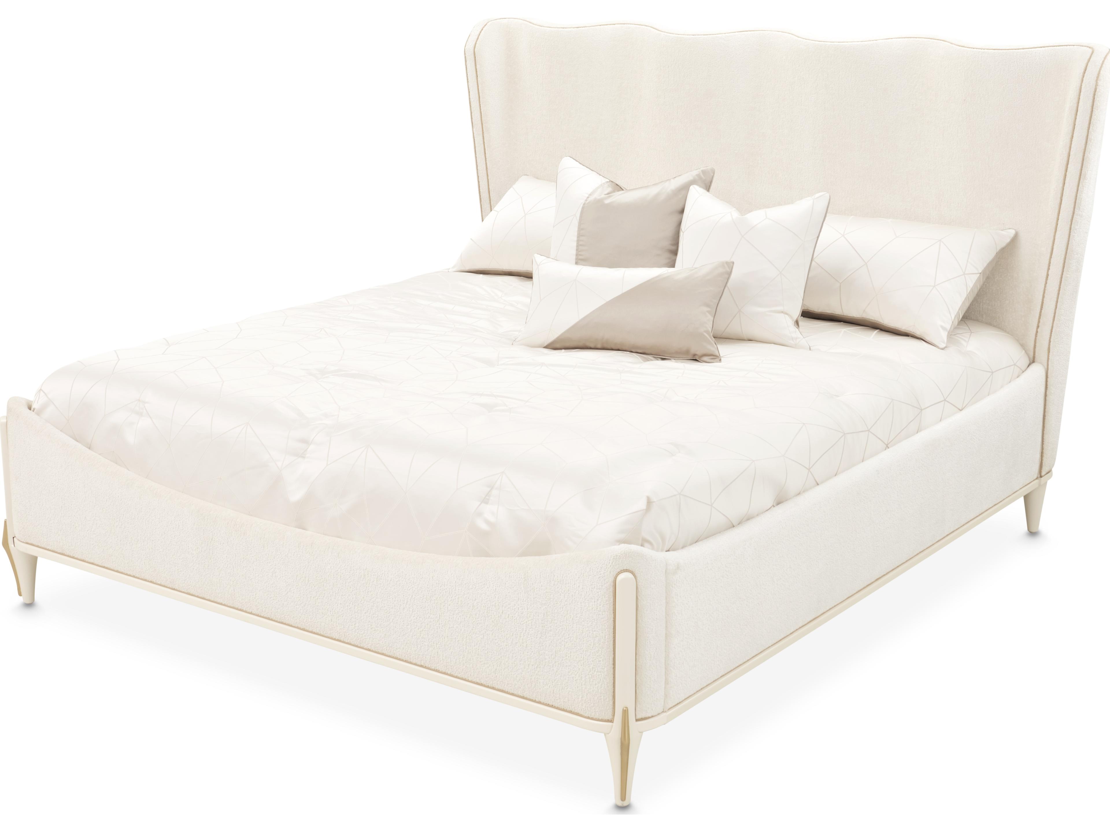 Michael Amini La Terrazza Starlight Creamy Pearl Beige Poplar Wood Upholstered Queen Panel Bed
