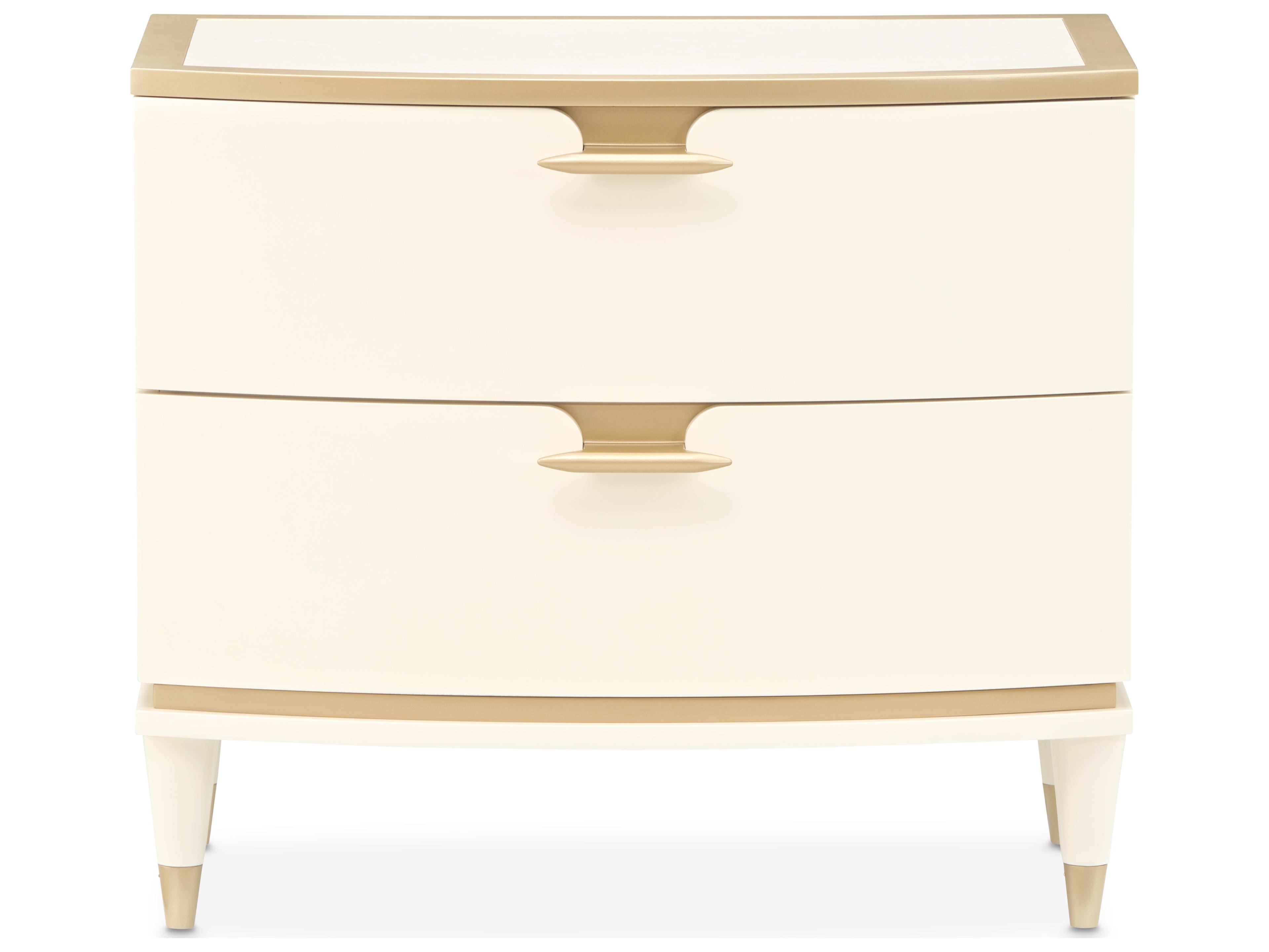 Michael Amini La Terrazza 2-Drawers Beige Poplar Wood Nightstand