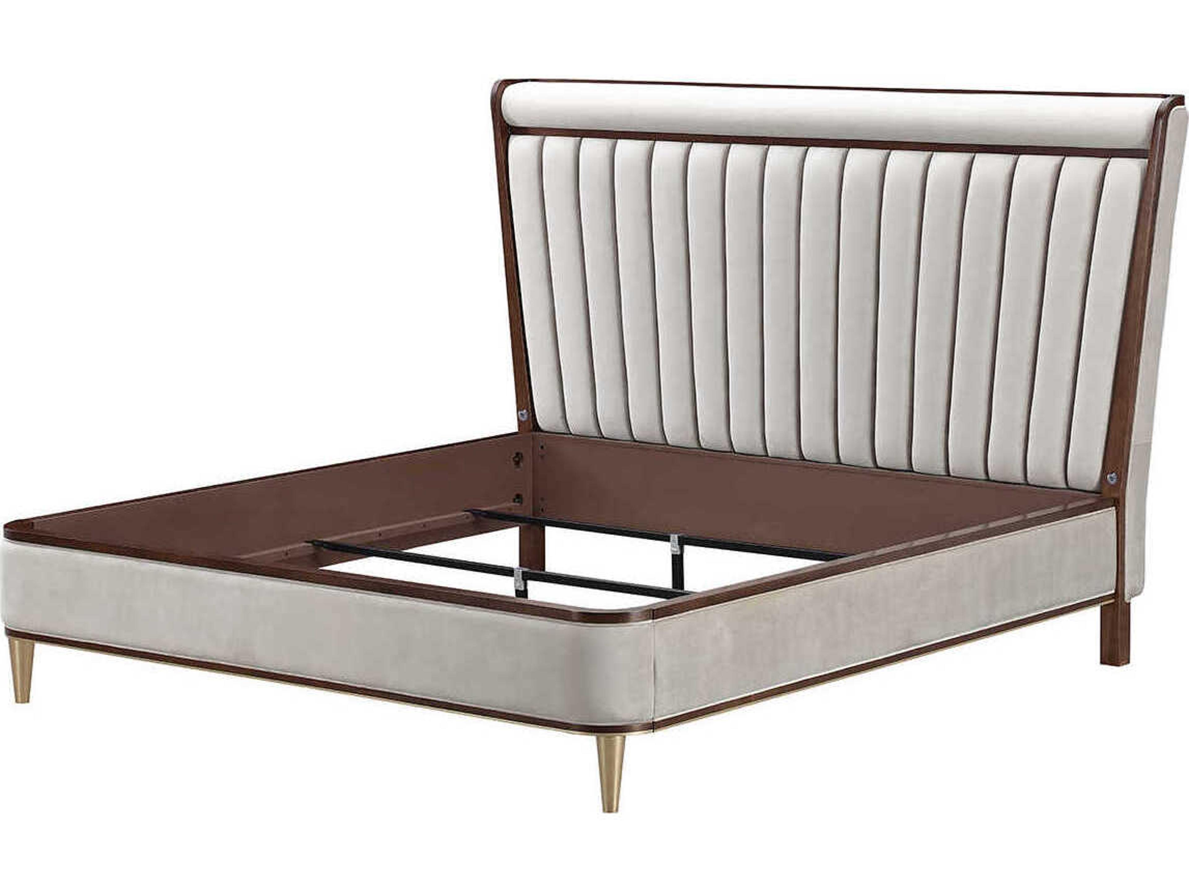 Michael Amini Houston Gray Birch Wood Upholstered King Panel Bed