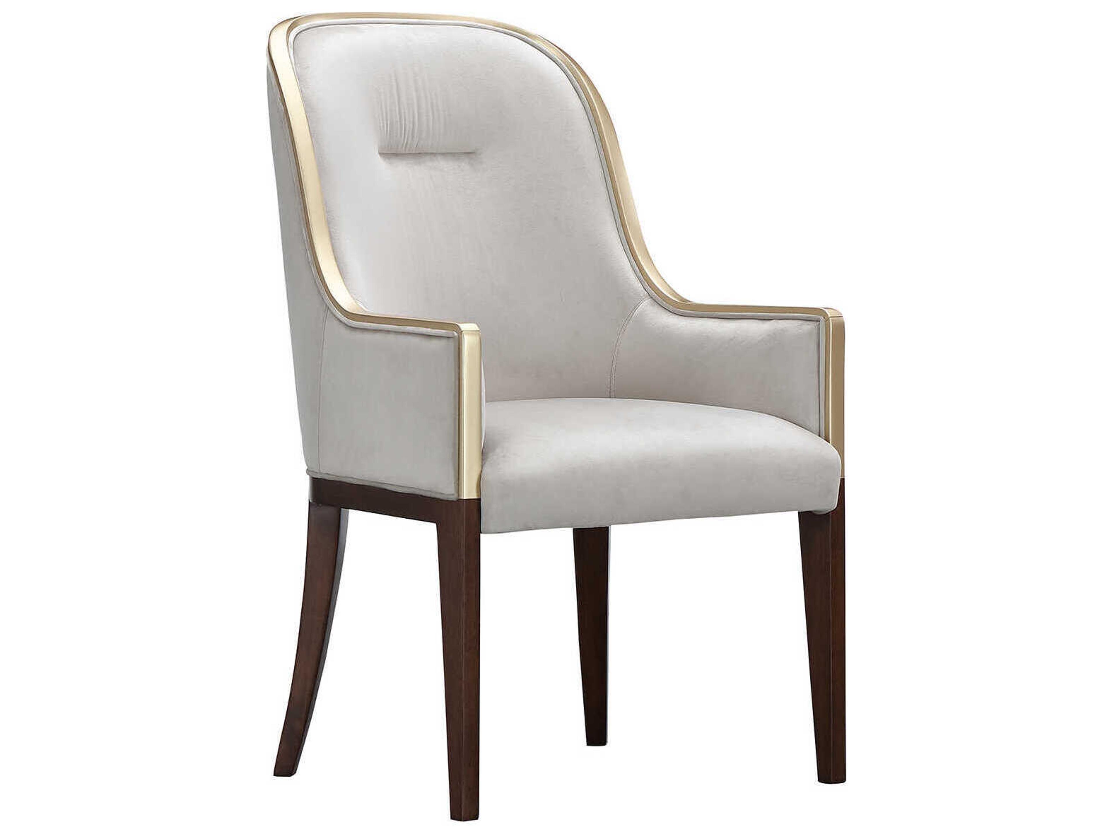 Michael Amini Houston Rubberwood Gray Velvet Upholstered Arm Dining Chair