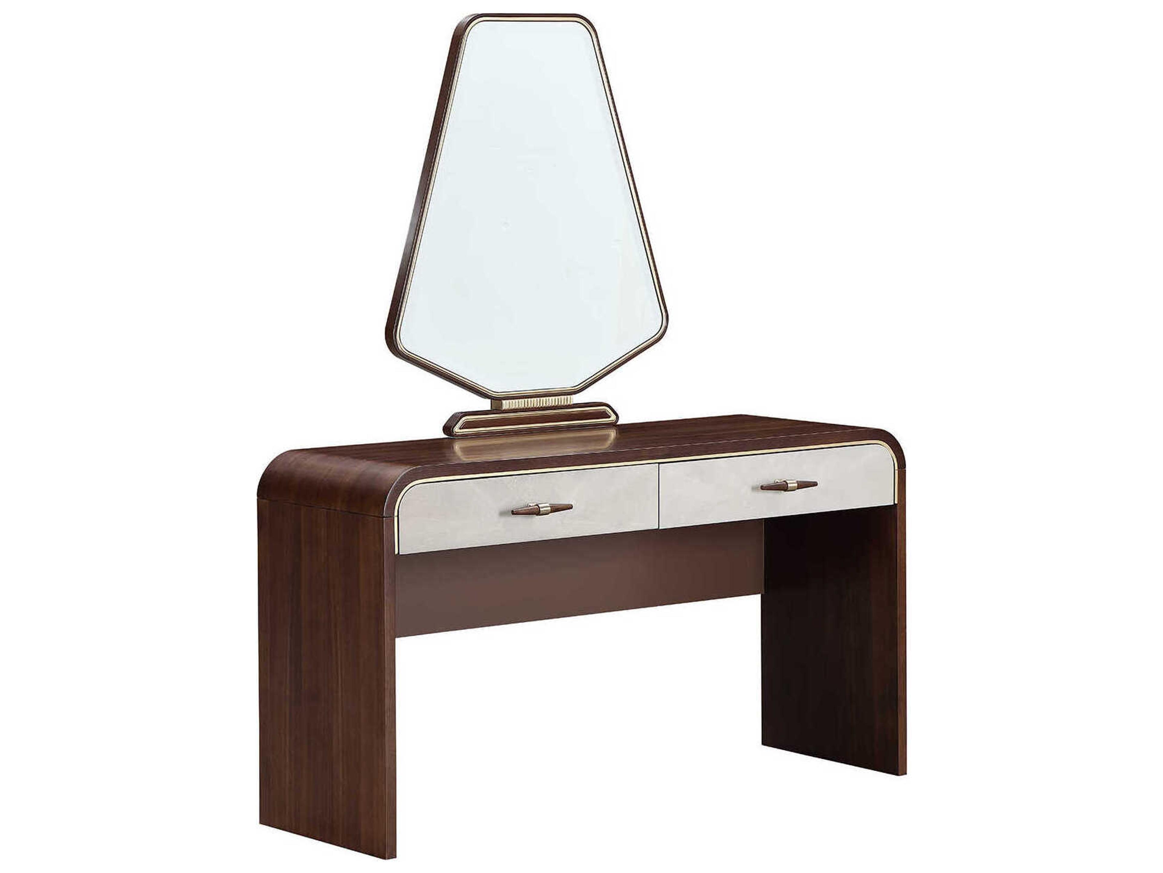 Michael Amini Houston Birch Wood Vanity Table with Mirror