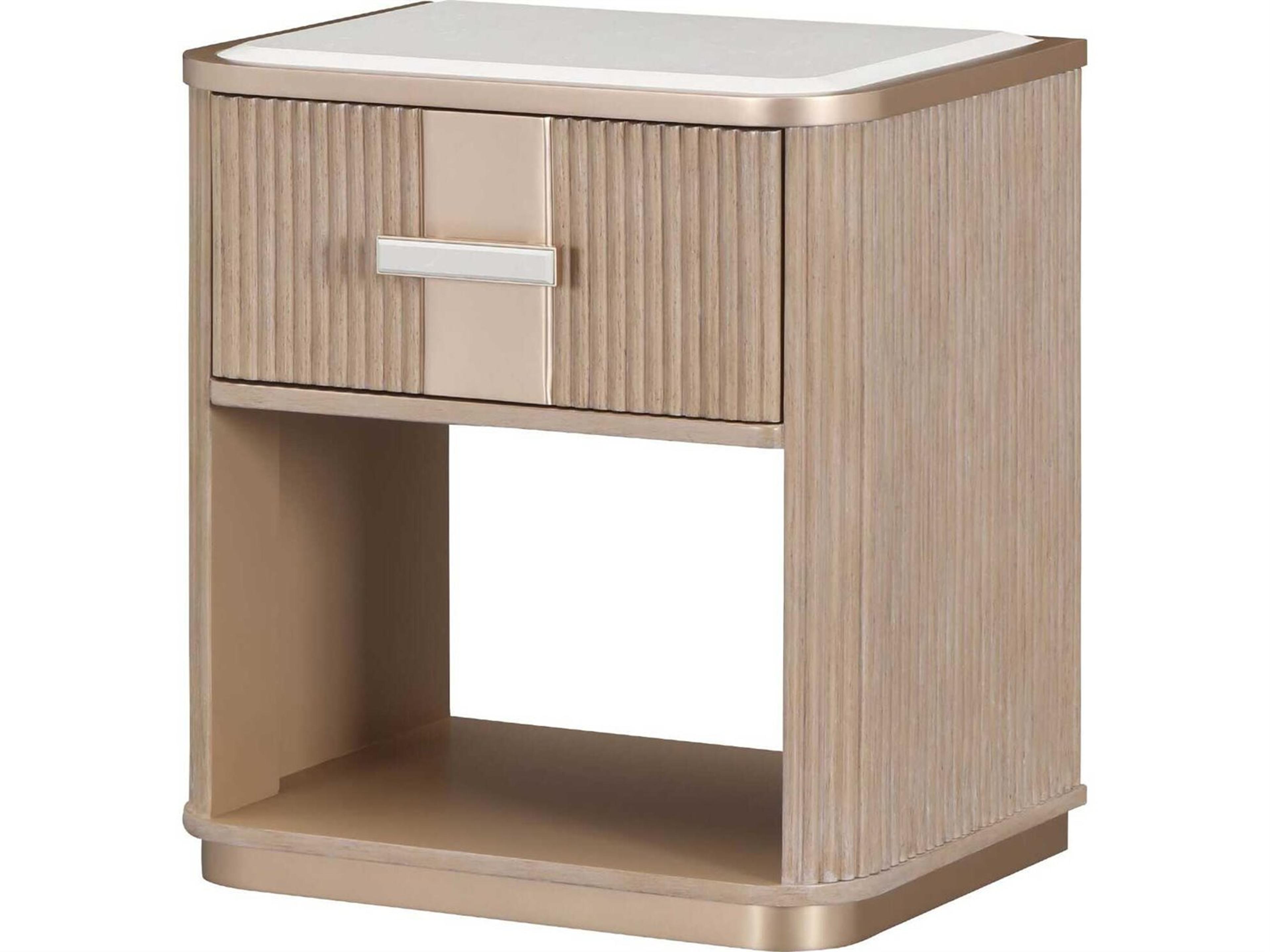 Michael Amini West Kensington 1-Drawer Beige Rubberwood Nightstand