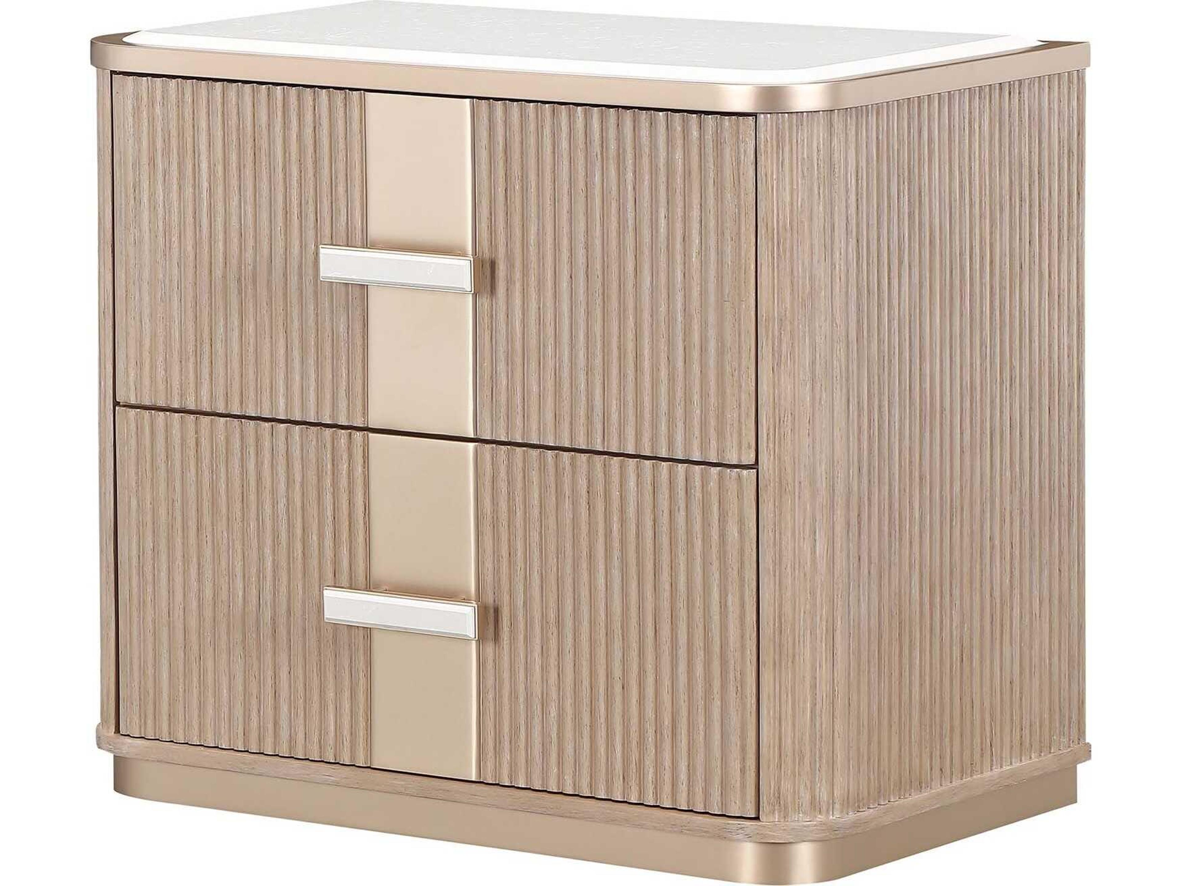 Michael Amini West Kensington 2-Drawers Beige Rubberwood Nightstand