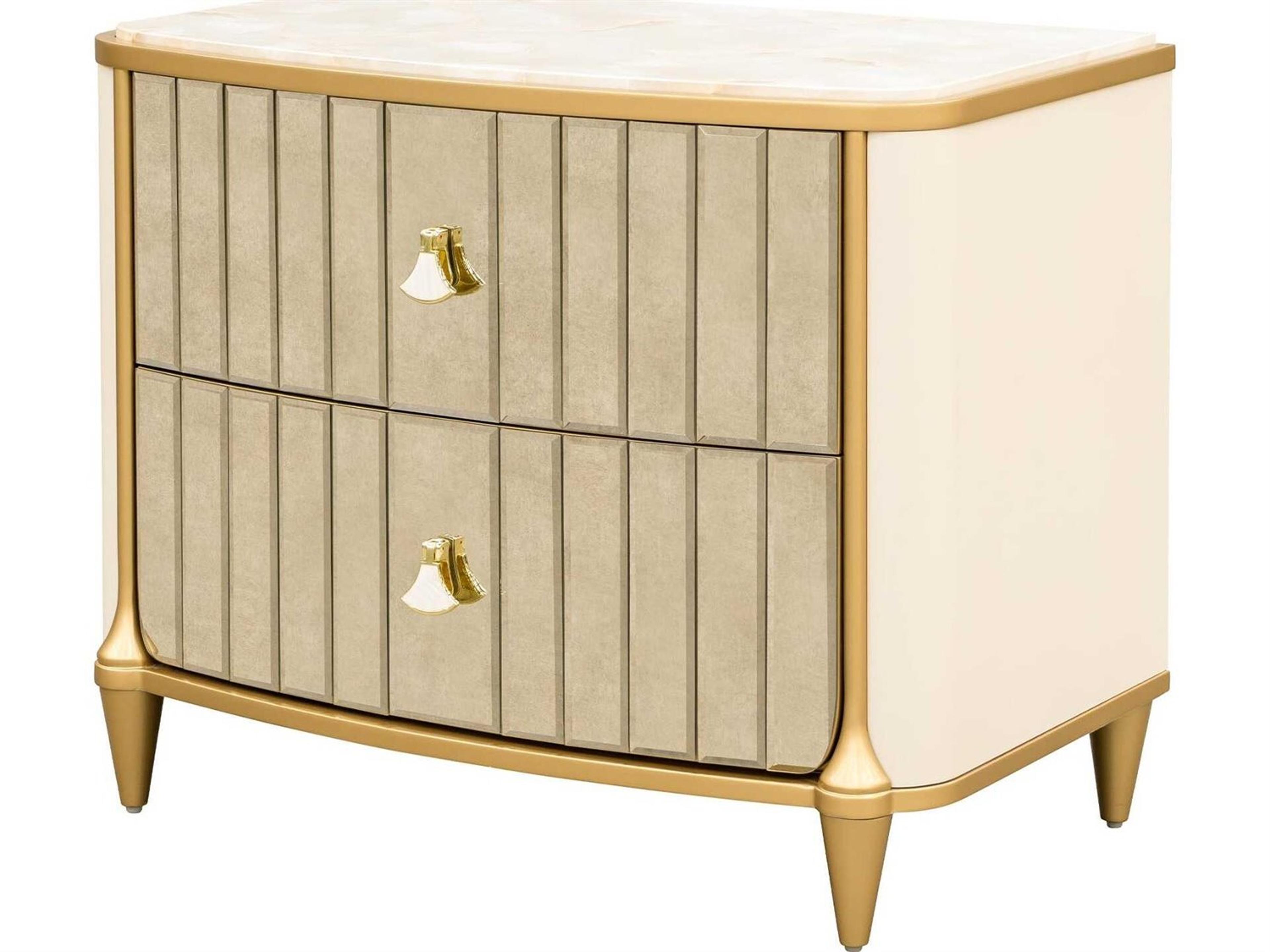 Michael Amini Scotts Square 2-Drawers Gold Poplar Wood Nightstand