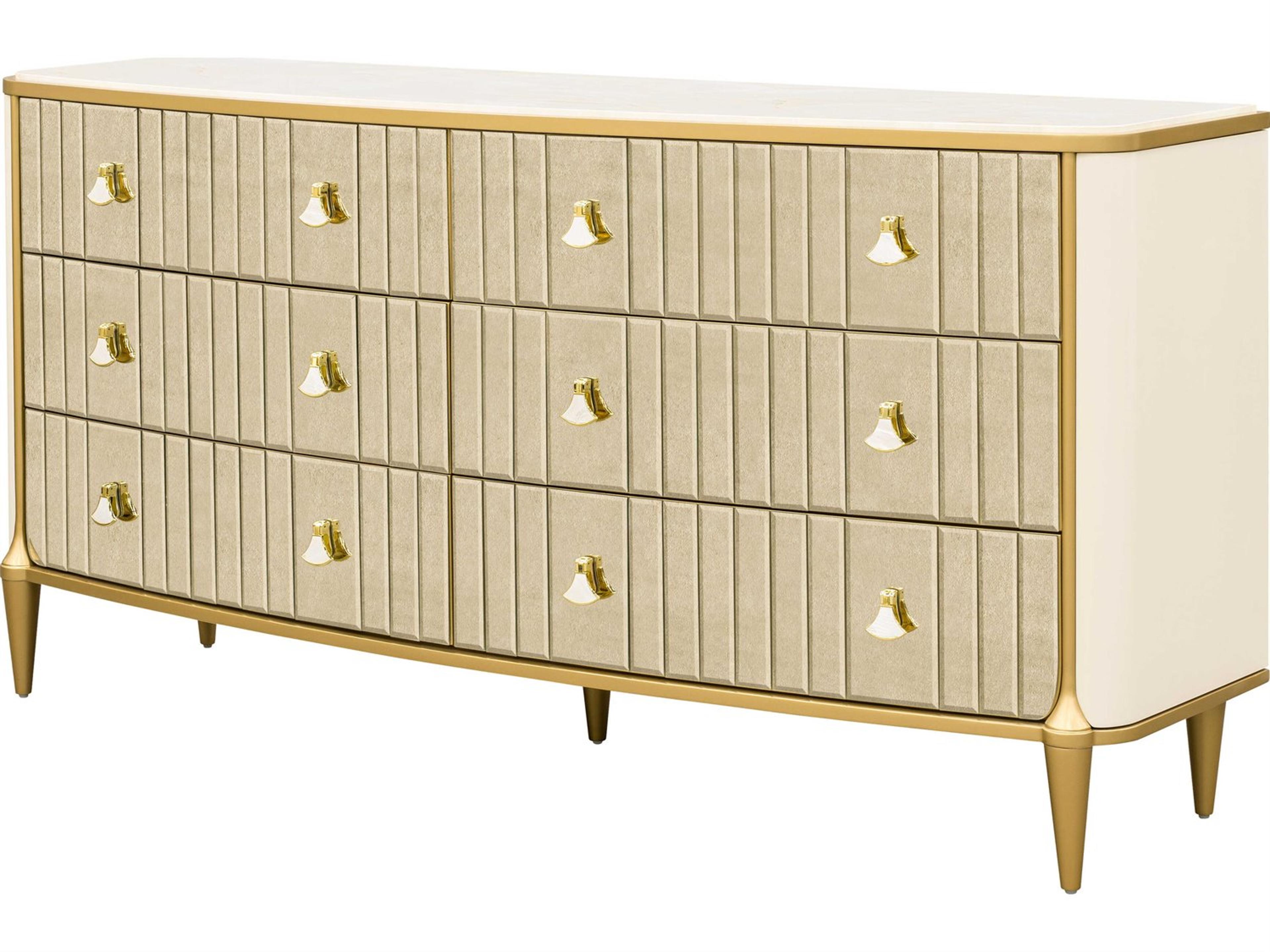 Michael Amini Scotts Square 6-Drawers Gold Poplar Wood Double Dresser