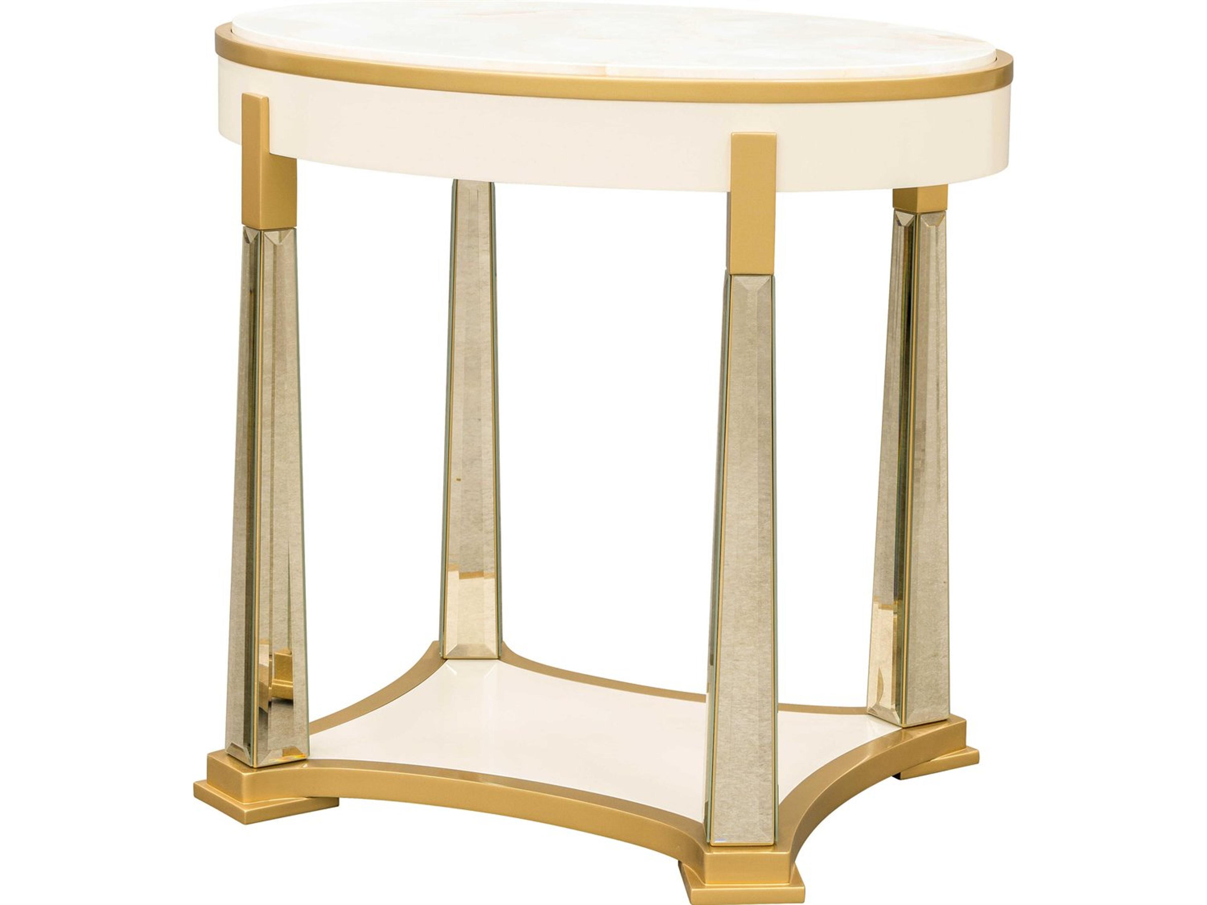Michael Amini Scotts Square Oval Wood Light Champagne End Table
