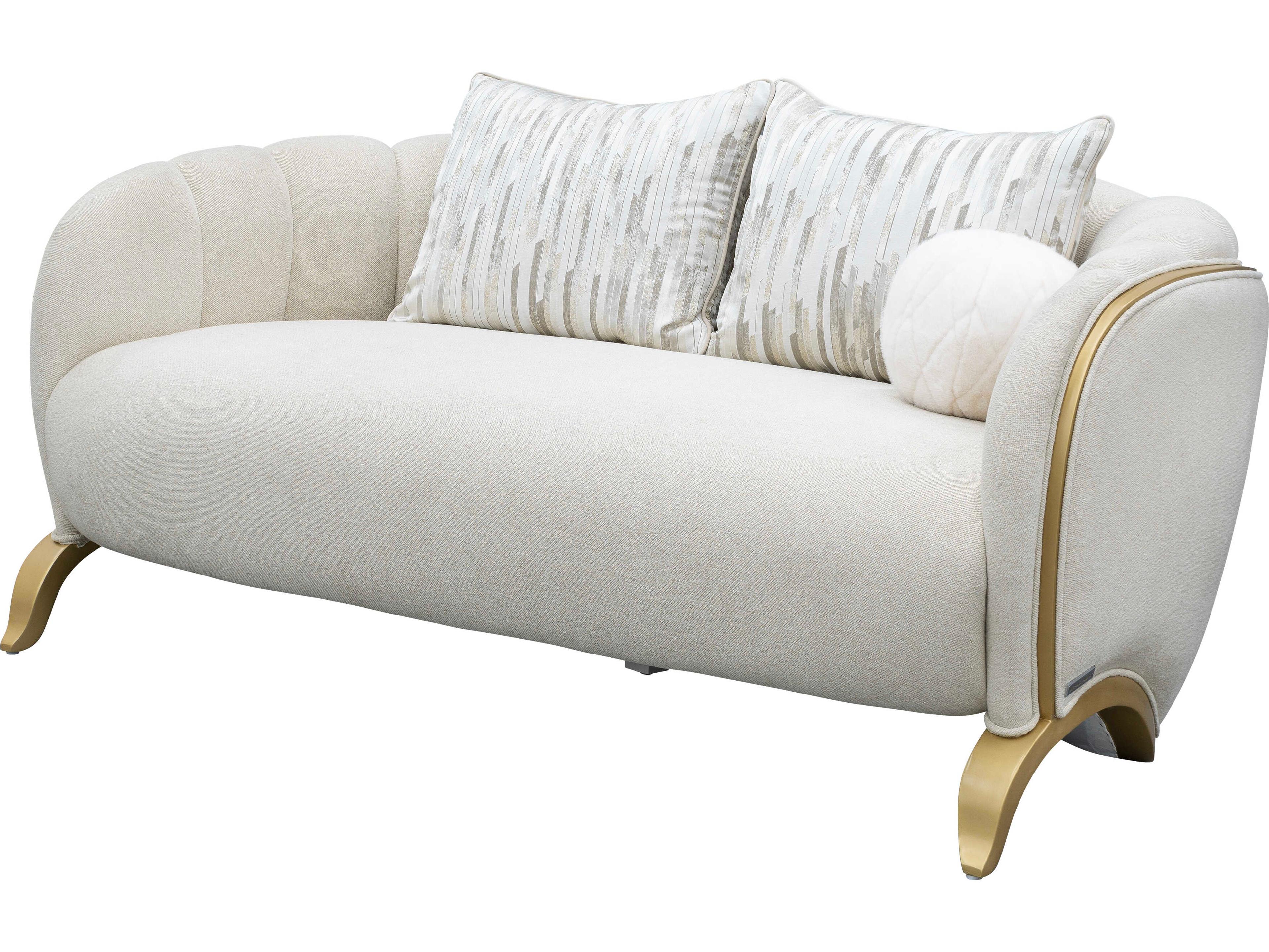 Michael Amini Scotts Square Light Champagne White Upholstered Loveseat