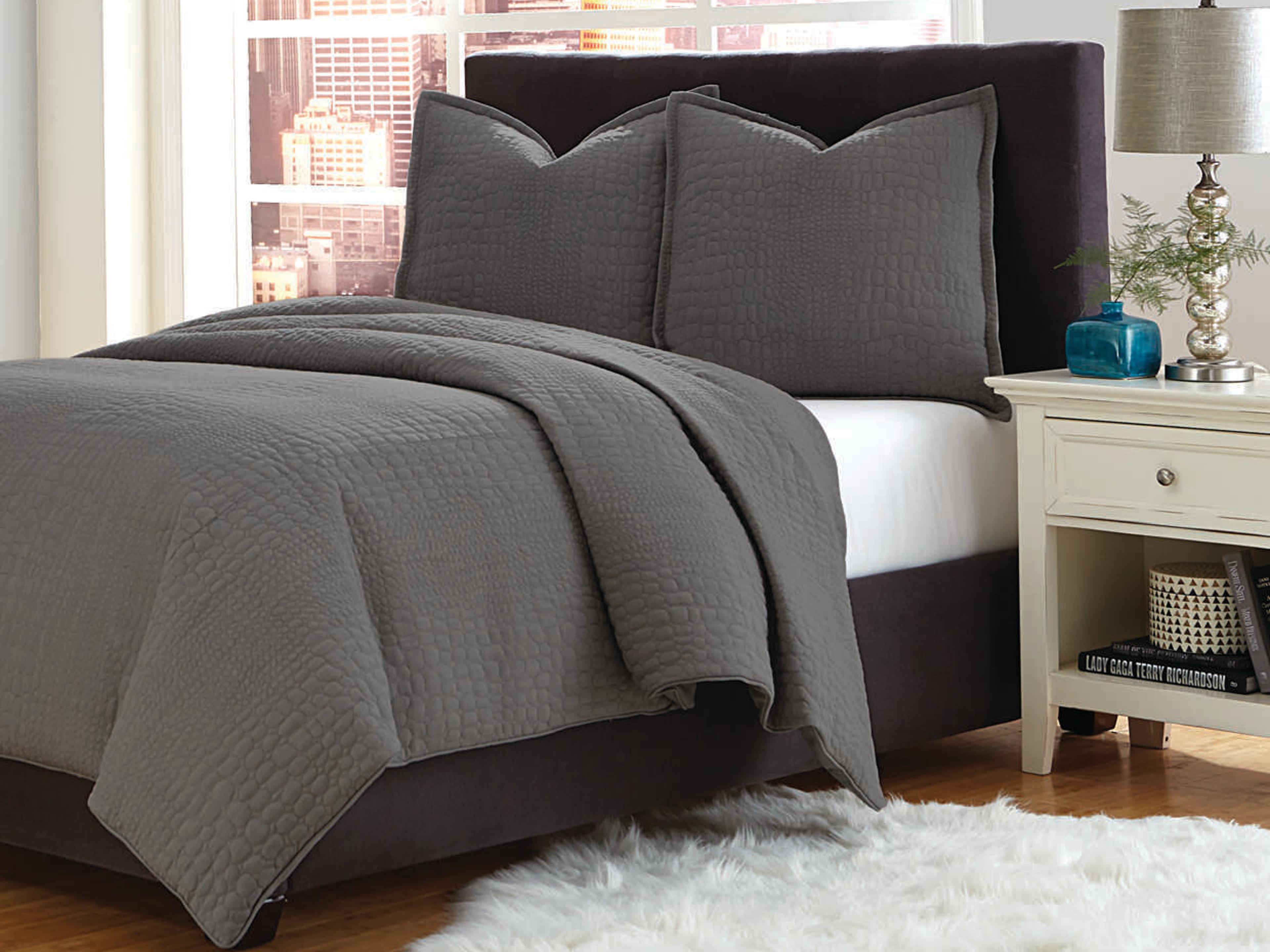 Michael Amini Trent Gray Three-Piece King Coverlet/Duvet Set