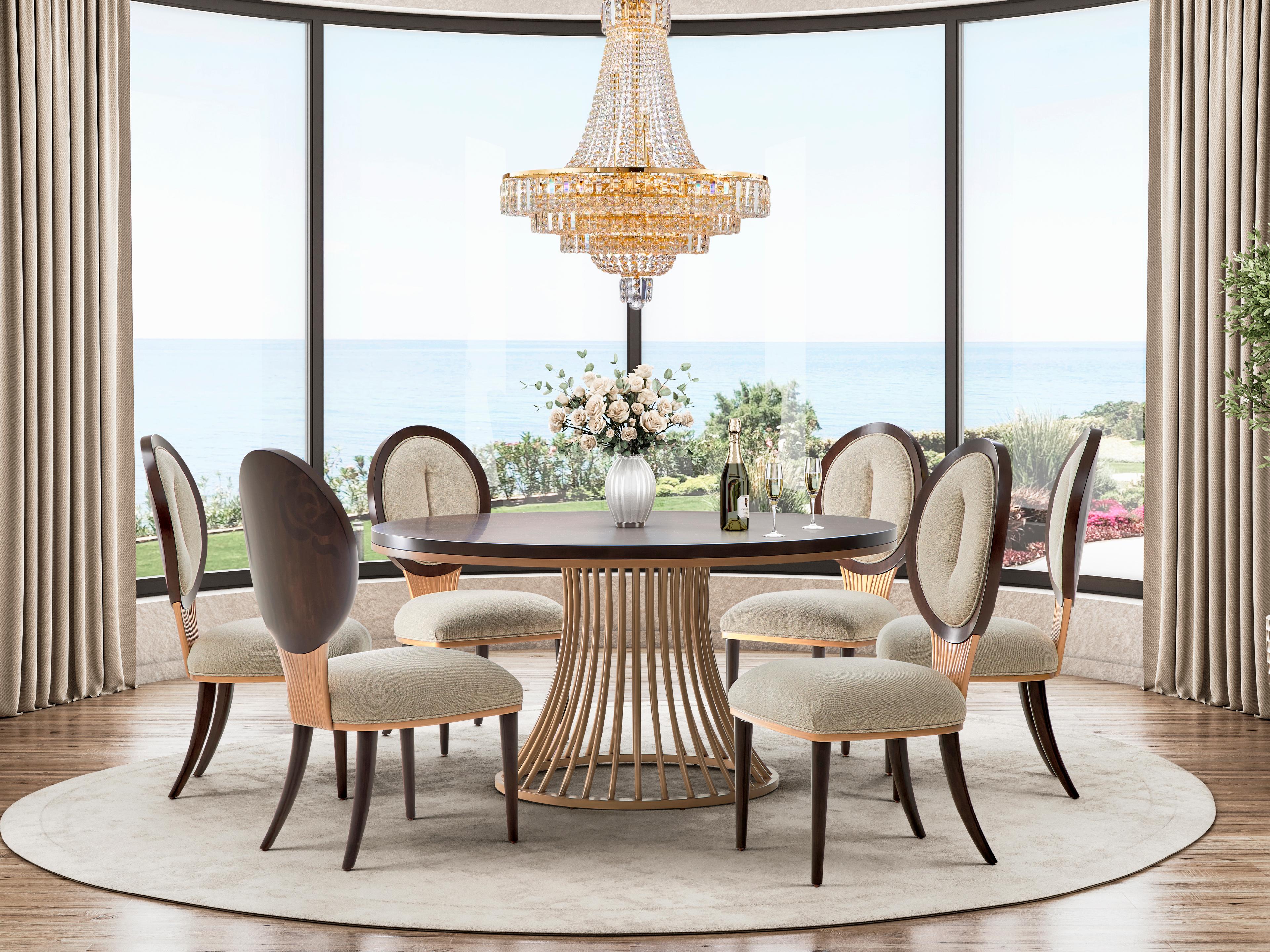 Michael Amini Camellia Field Poplar Wood Dining Room Set