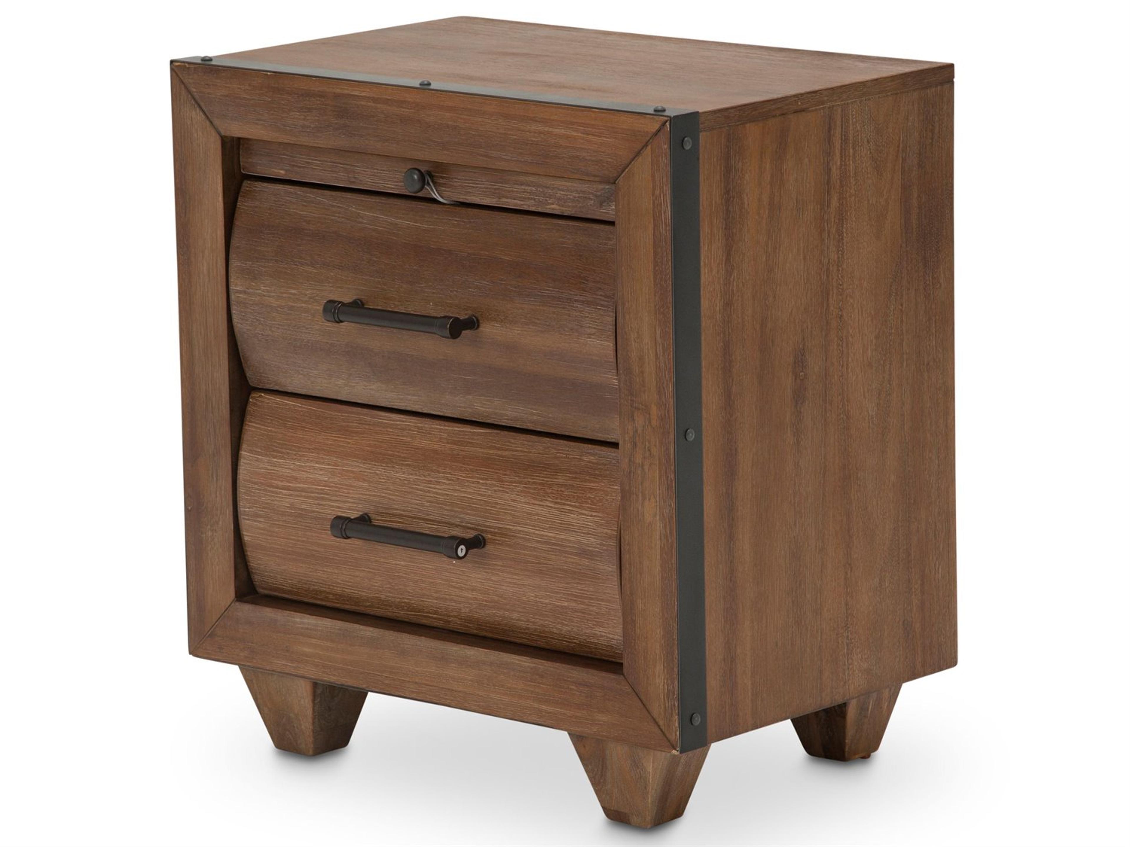 Michael Amini Brooklyn Walk 2-Drawers Brown Acacia Wood Nightstand