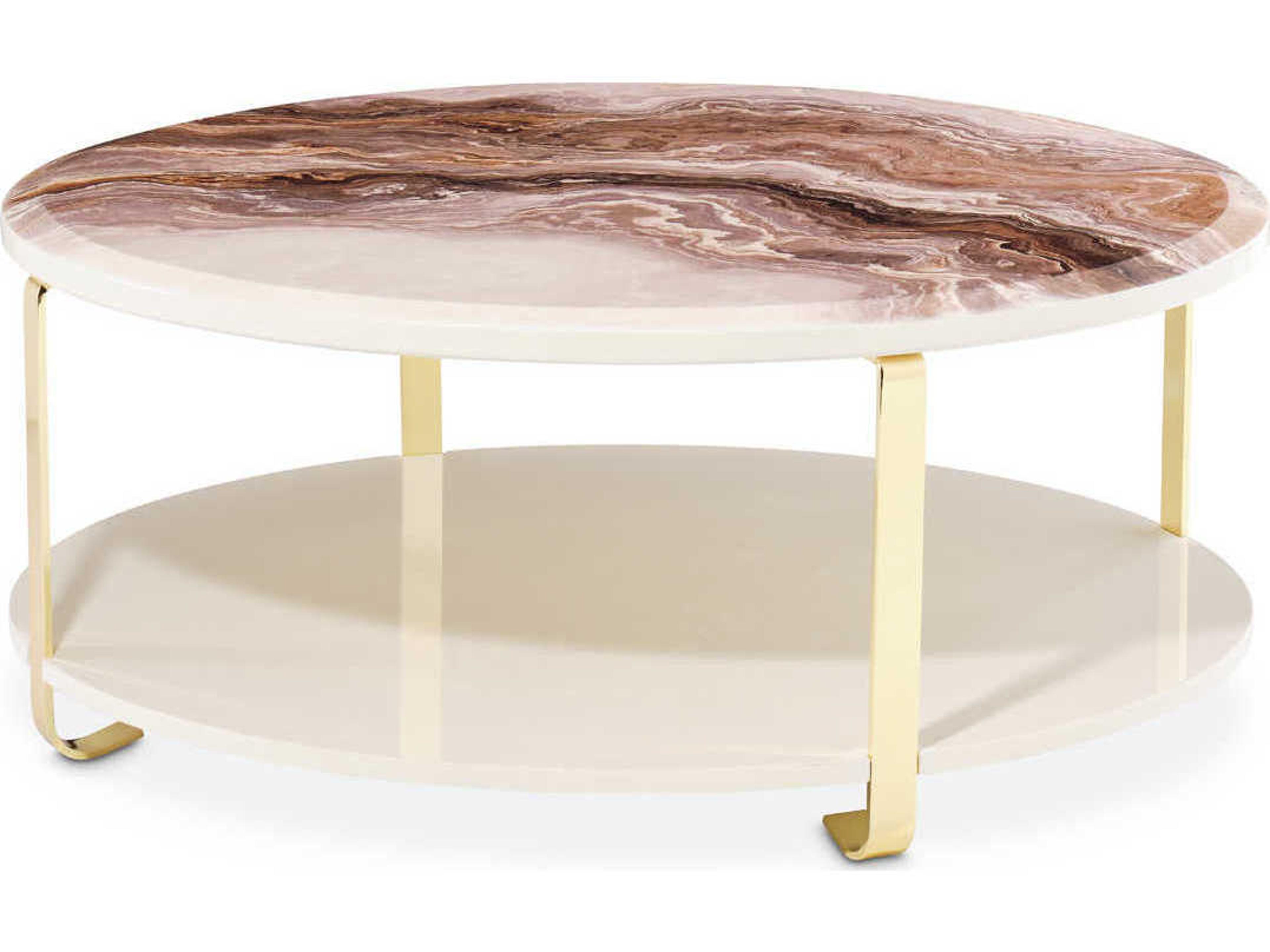Michael Amini Ariana Round Faux Marble Gold Cocktail Table
