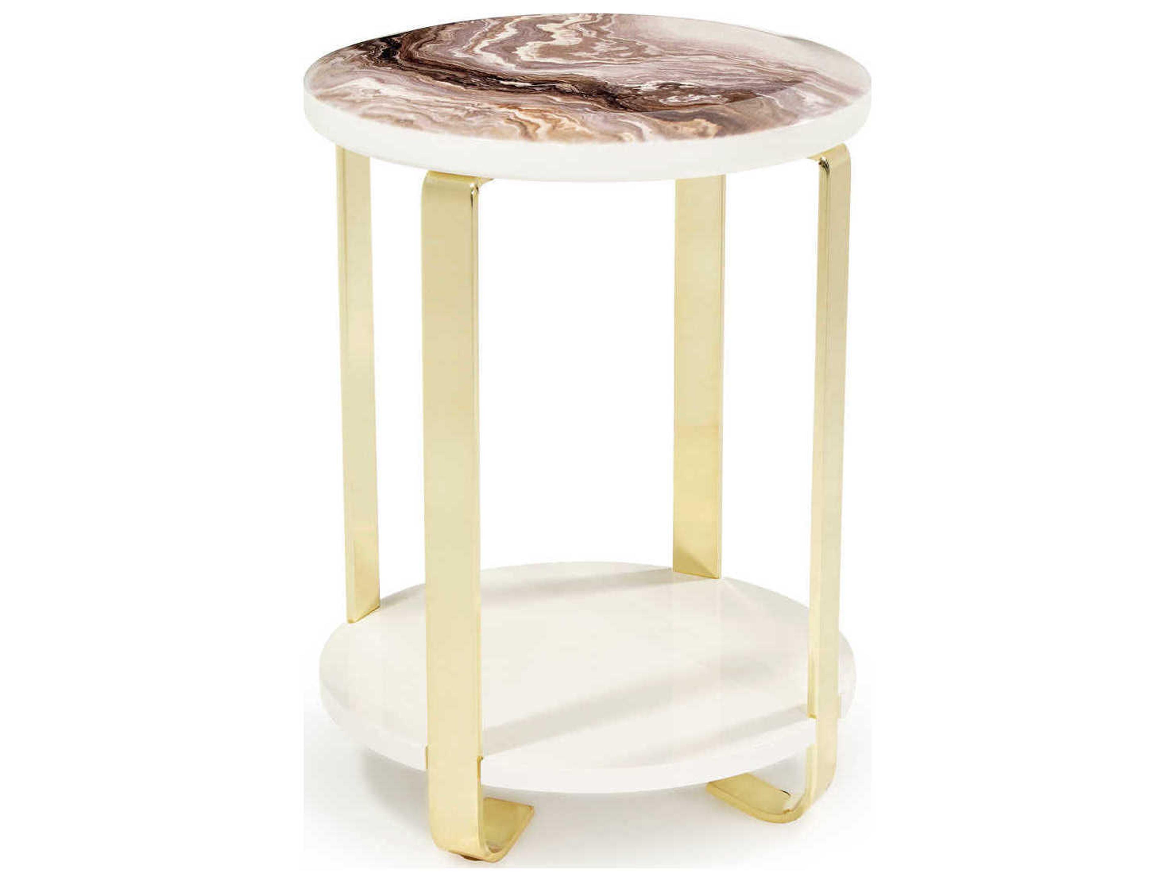 Michael Amini Ariana Round Faux Marble Gold End Table