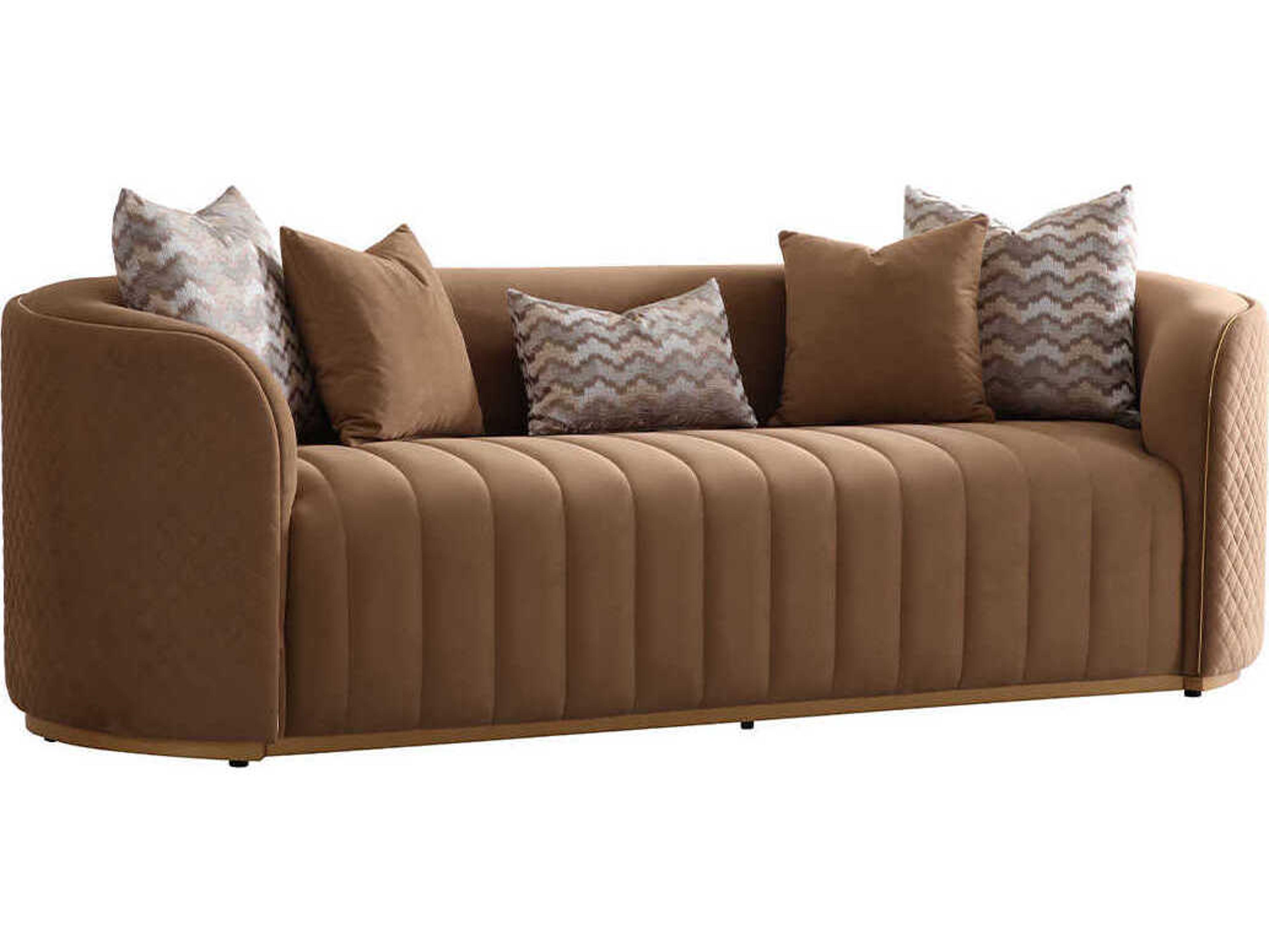 Michael Amini Ariana Gold Brown Velvet Upholstered Sofa