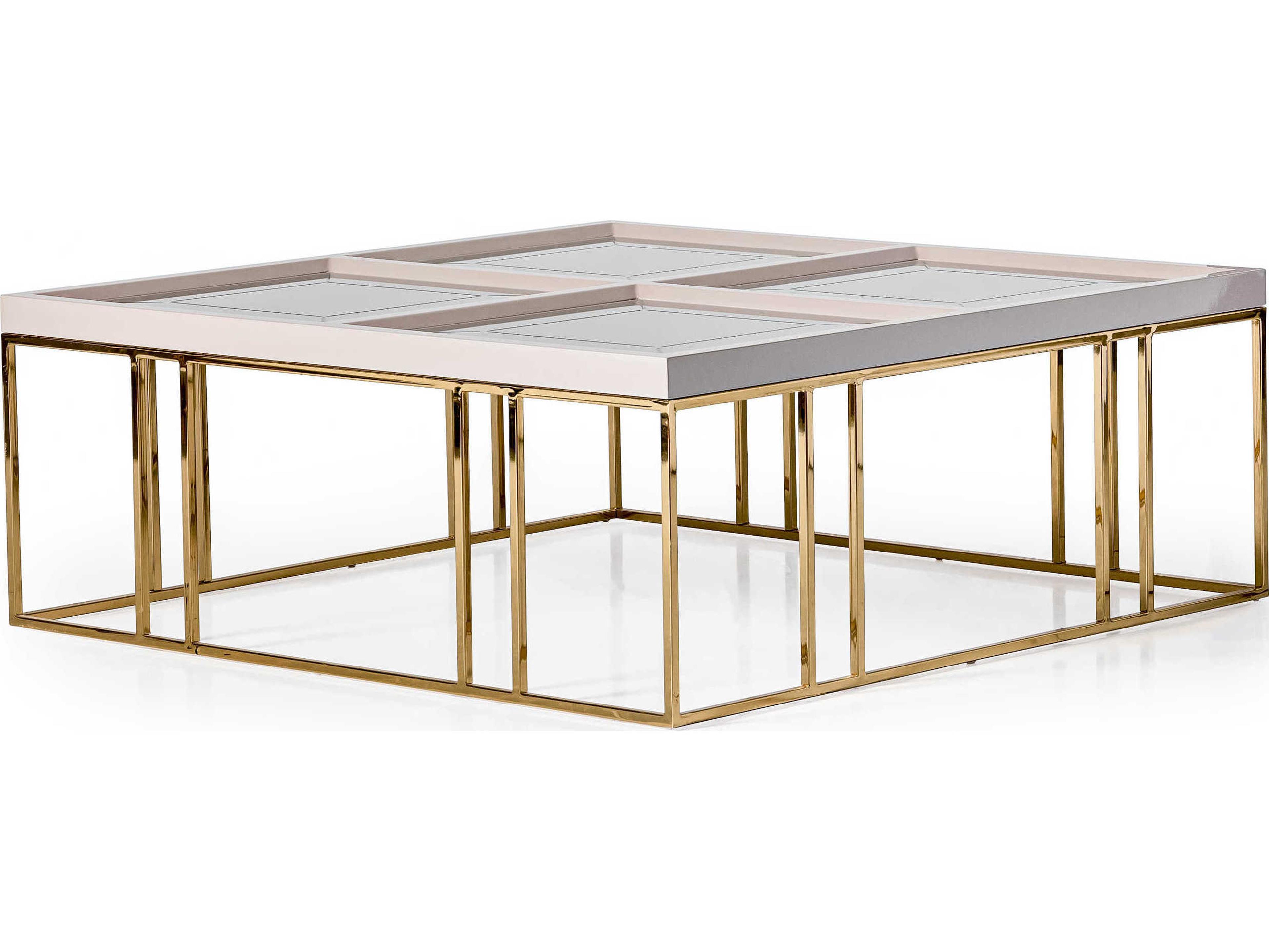Michael Amini Carmela Square Mirror Shimmer Ivory Cocktail Table
