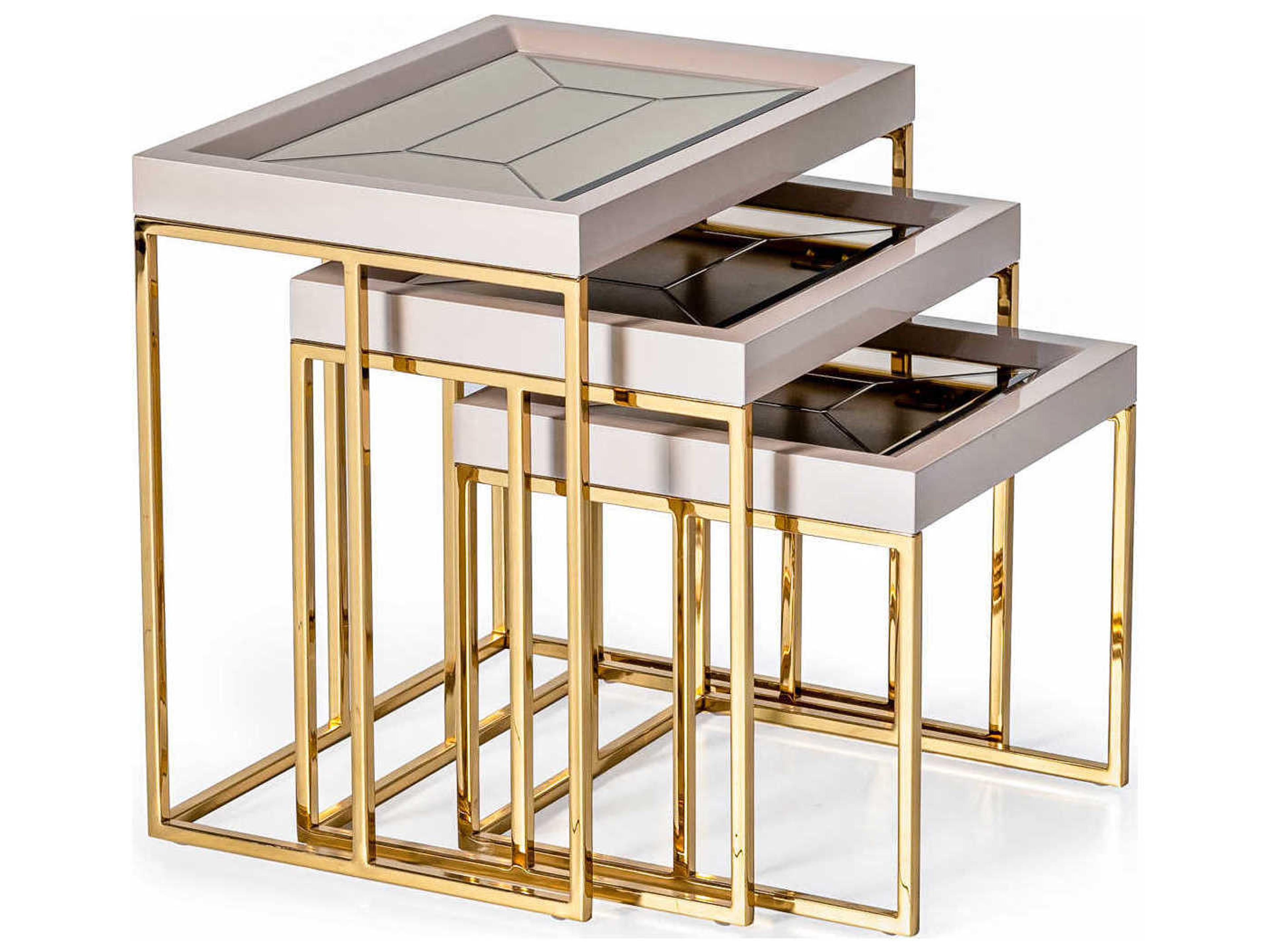 Michael Amini Carmela Rectangular Mirror Shimmer Ivory End Table