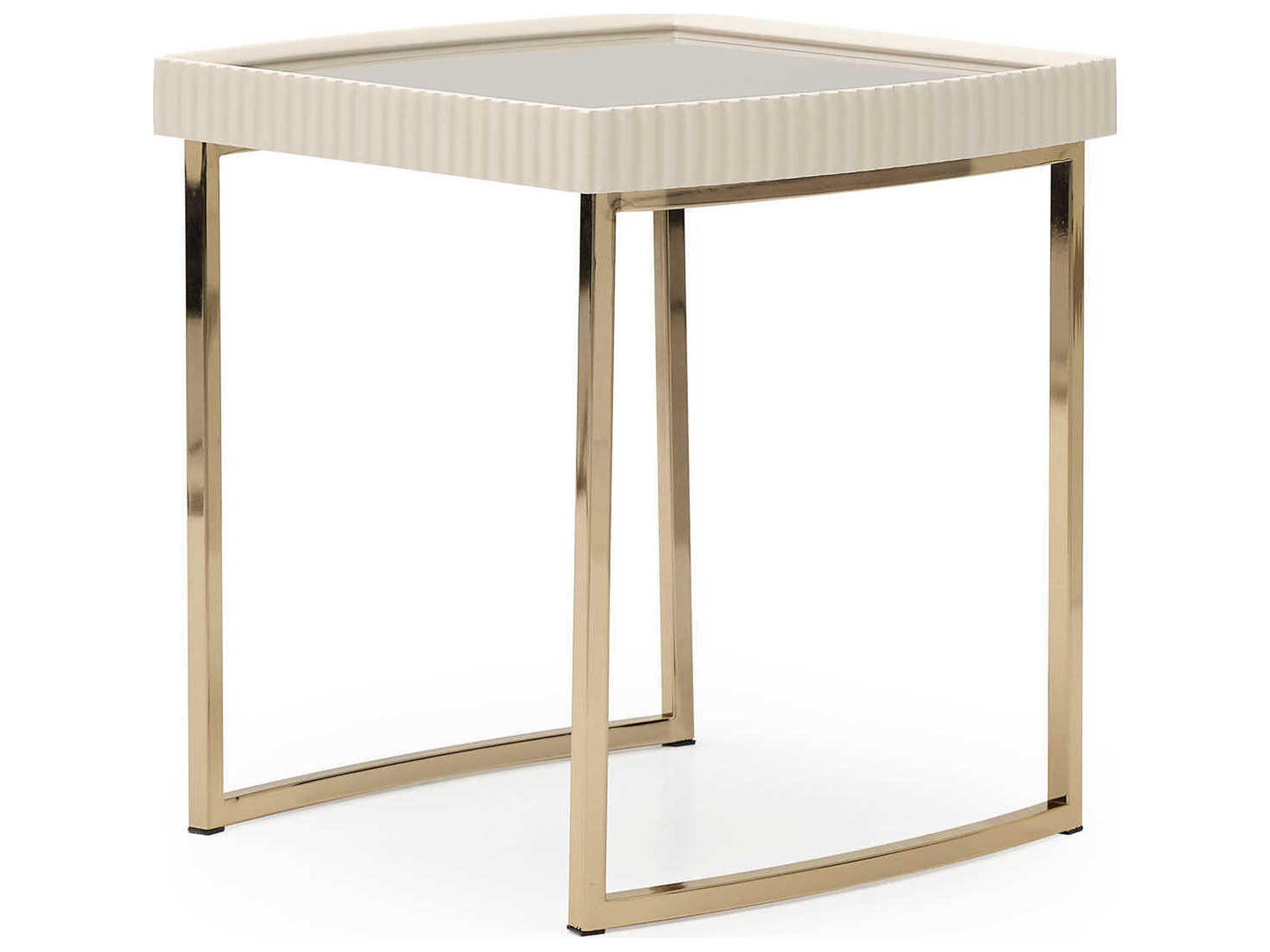 Michael Amini Lisbon - Opal Square Mirror Silken Matte Cream End Table