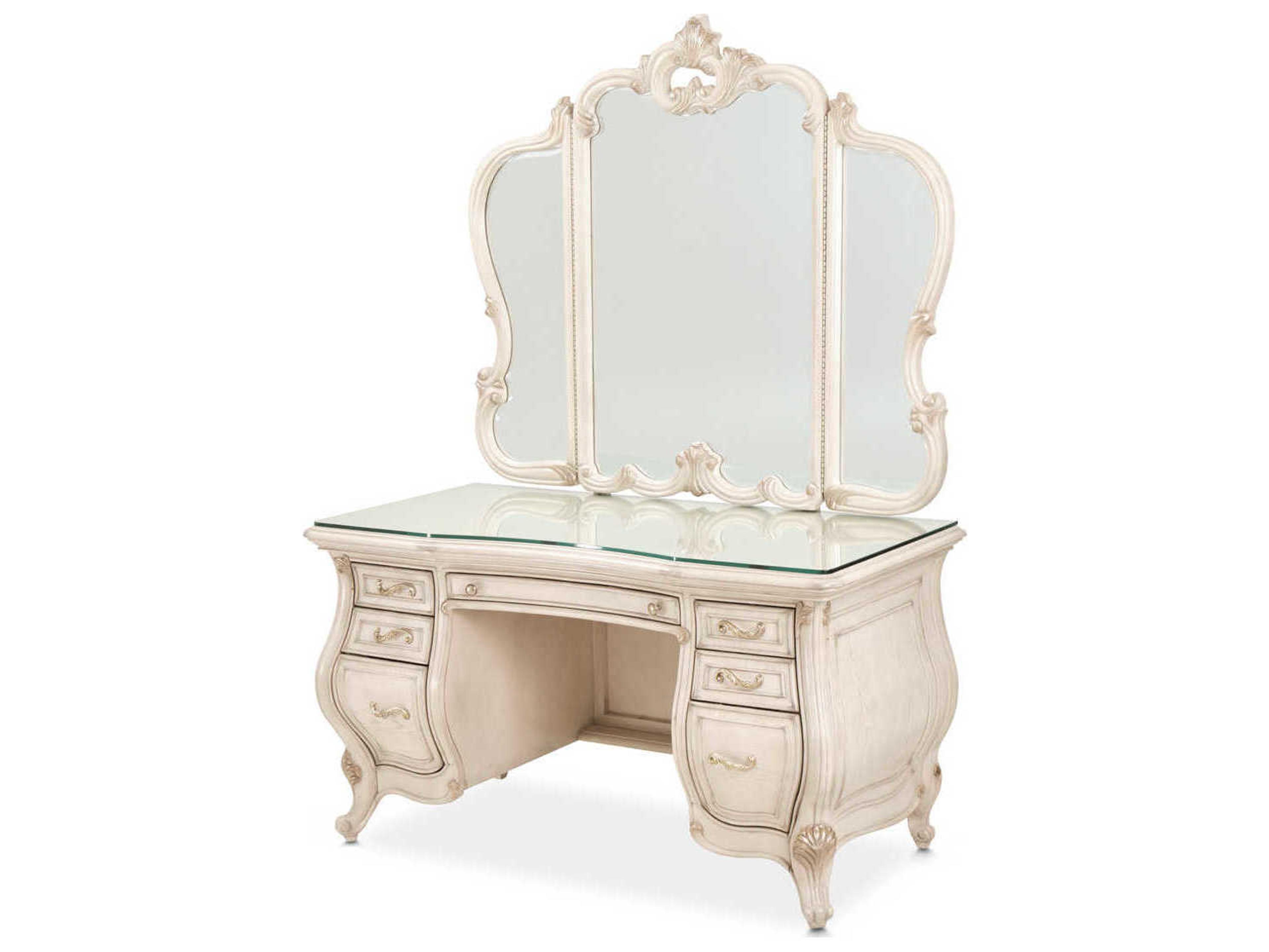 Luxecor Gilded Champagne Poplar Wood Vanity Table with Mirror