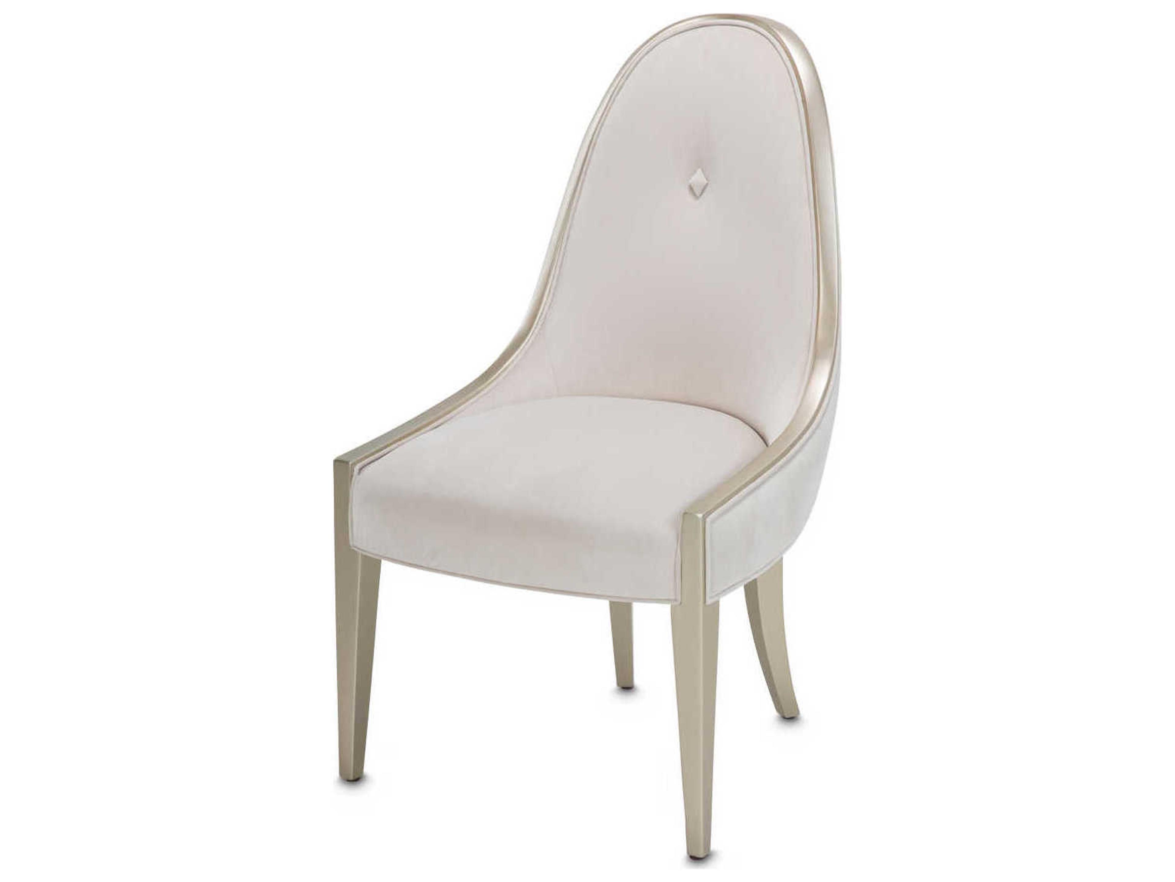 Michael Amini London Place Poplar Wood White Velvet Upholstered Side Dining Chair